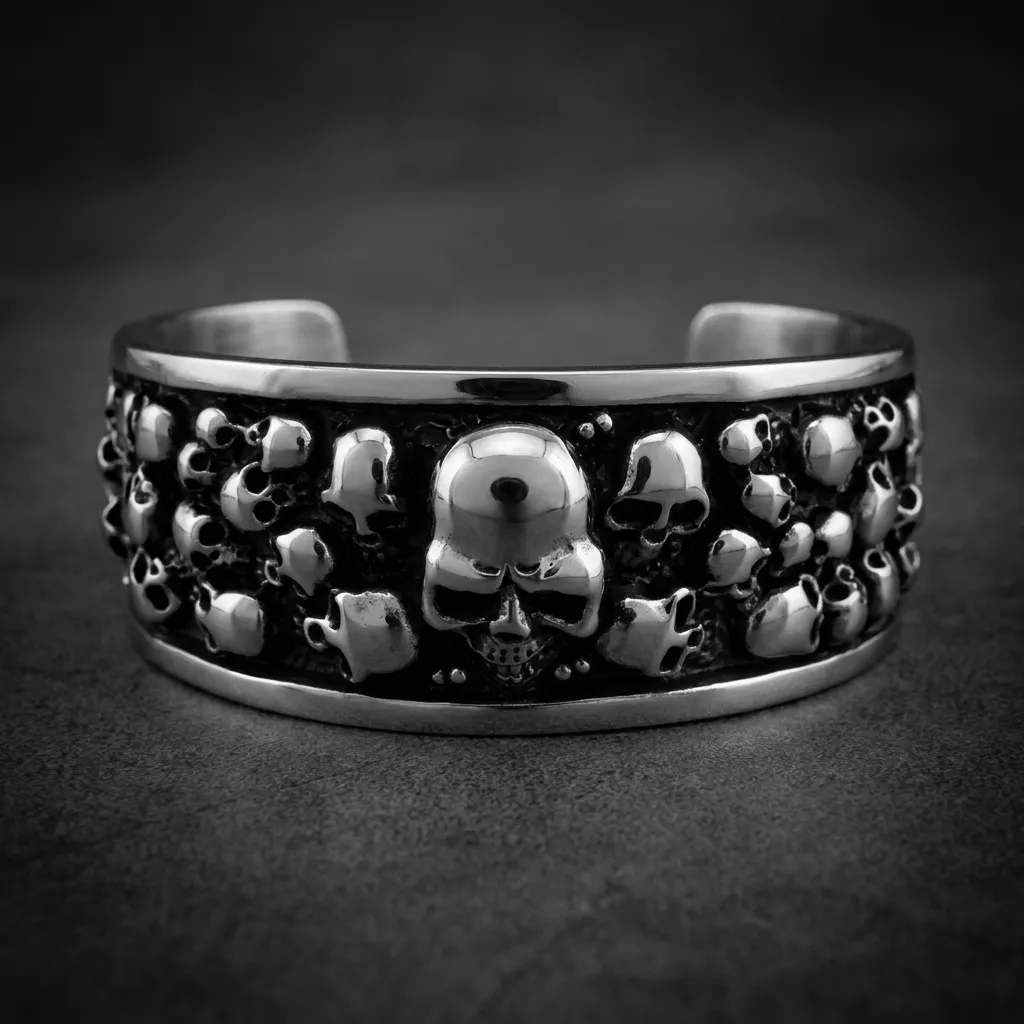 Bad Company - Multi-Skull Bangle Bracelet (#B0031)
