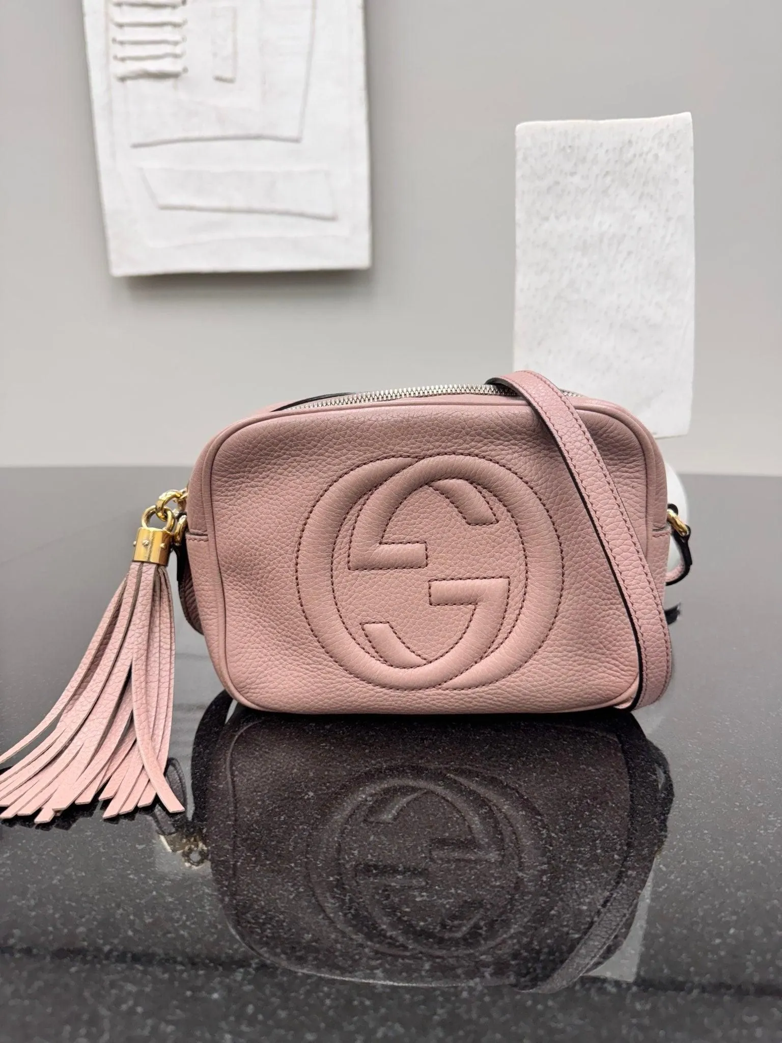 Gucci Light Pink Grained Leather Soho Disco Small Crossbody Bag