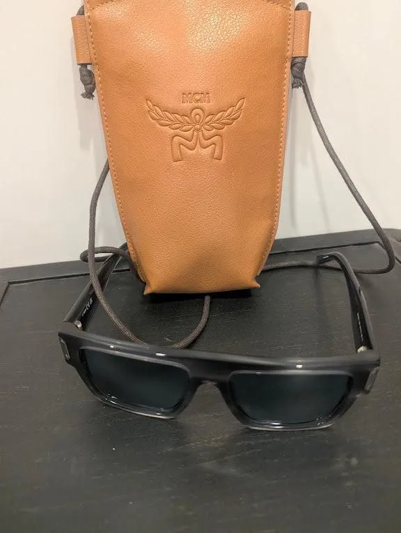 MCM Dark Havana Tortoise Sunglasses in Pebbled Leather Carrying Pouch