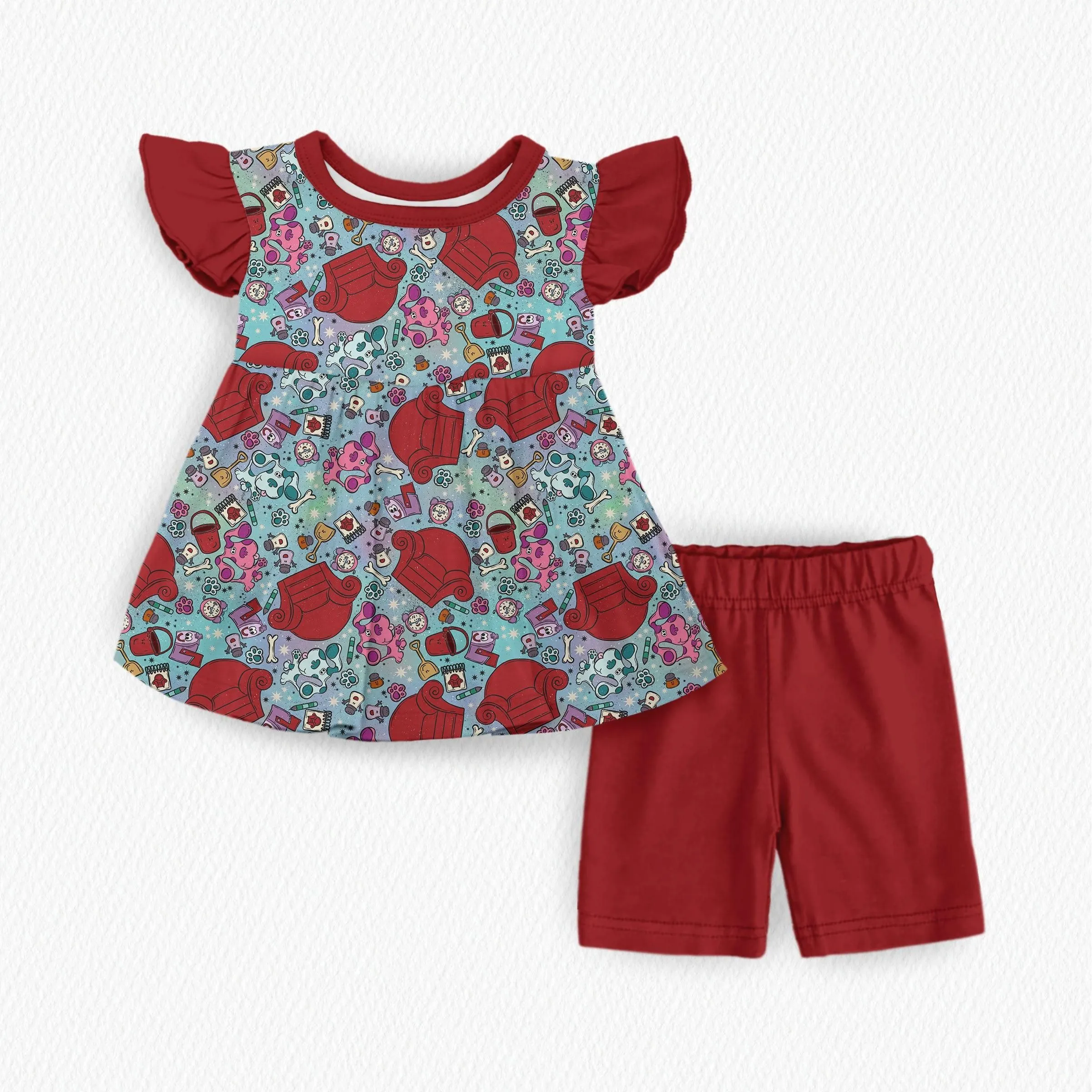 Clues & Paws Ruffle Peplum + Biker Set