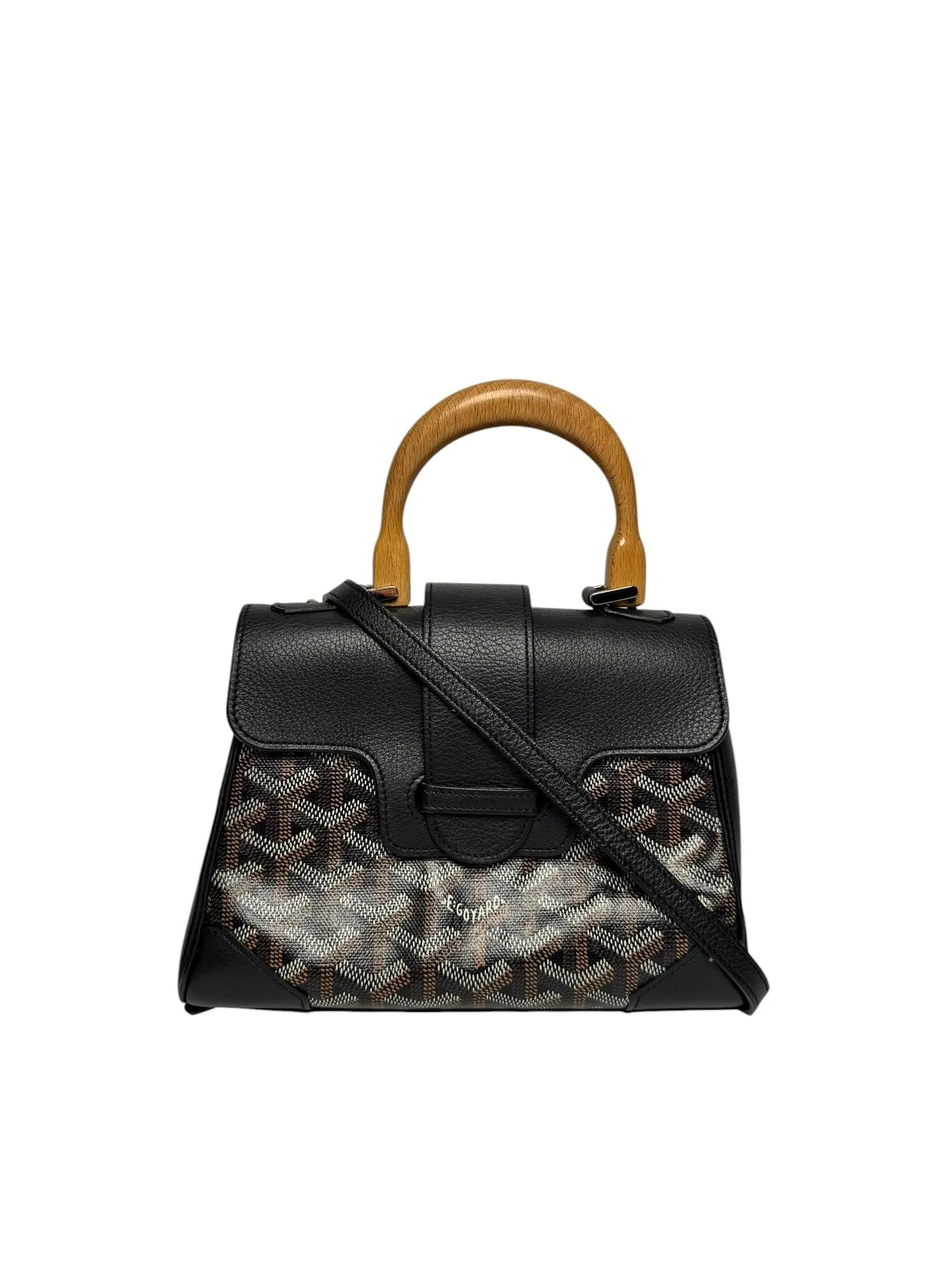 Goyard Saigon Mini Black Crossbody Wooden Top Handle