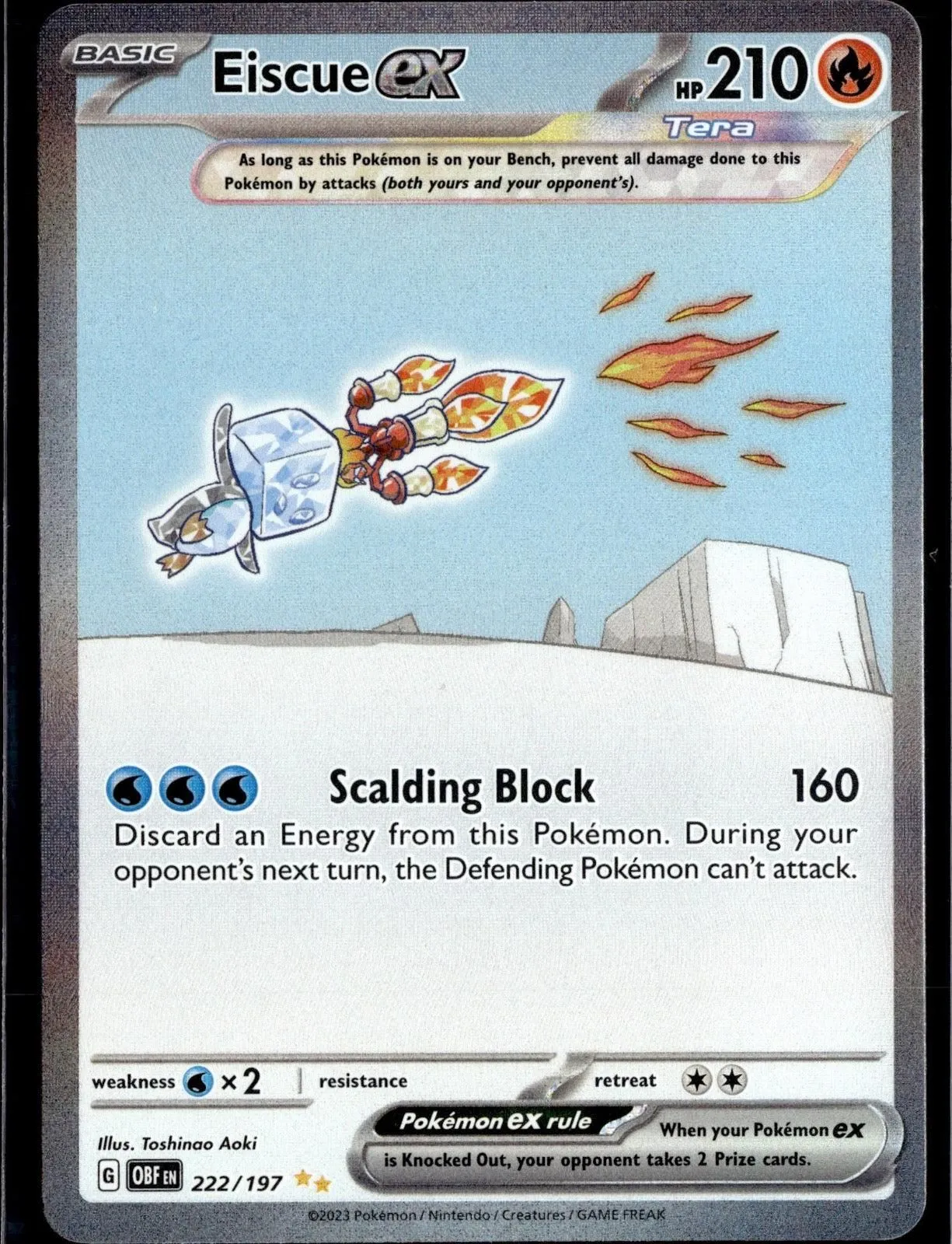 2023 OBSIDIAN FLAMES EISCUE EX 222/197 HOLO SPECIAL ILLUSTRATION RARE POKEMON NM