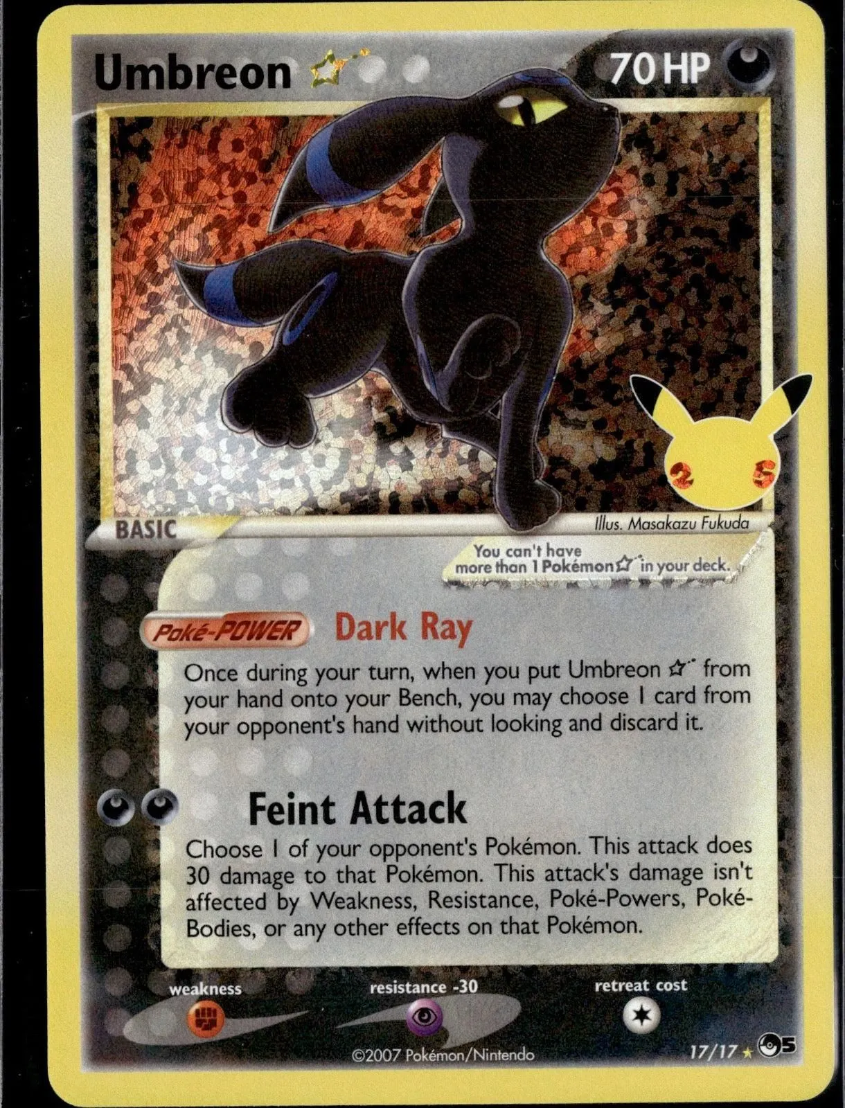 CELEBRATIONS: CLASSIC COLLECTION UMBREON STAR 17/17 HOLO POKEMON NM