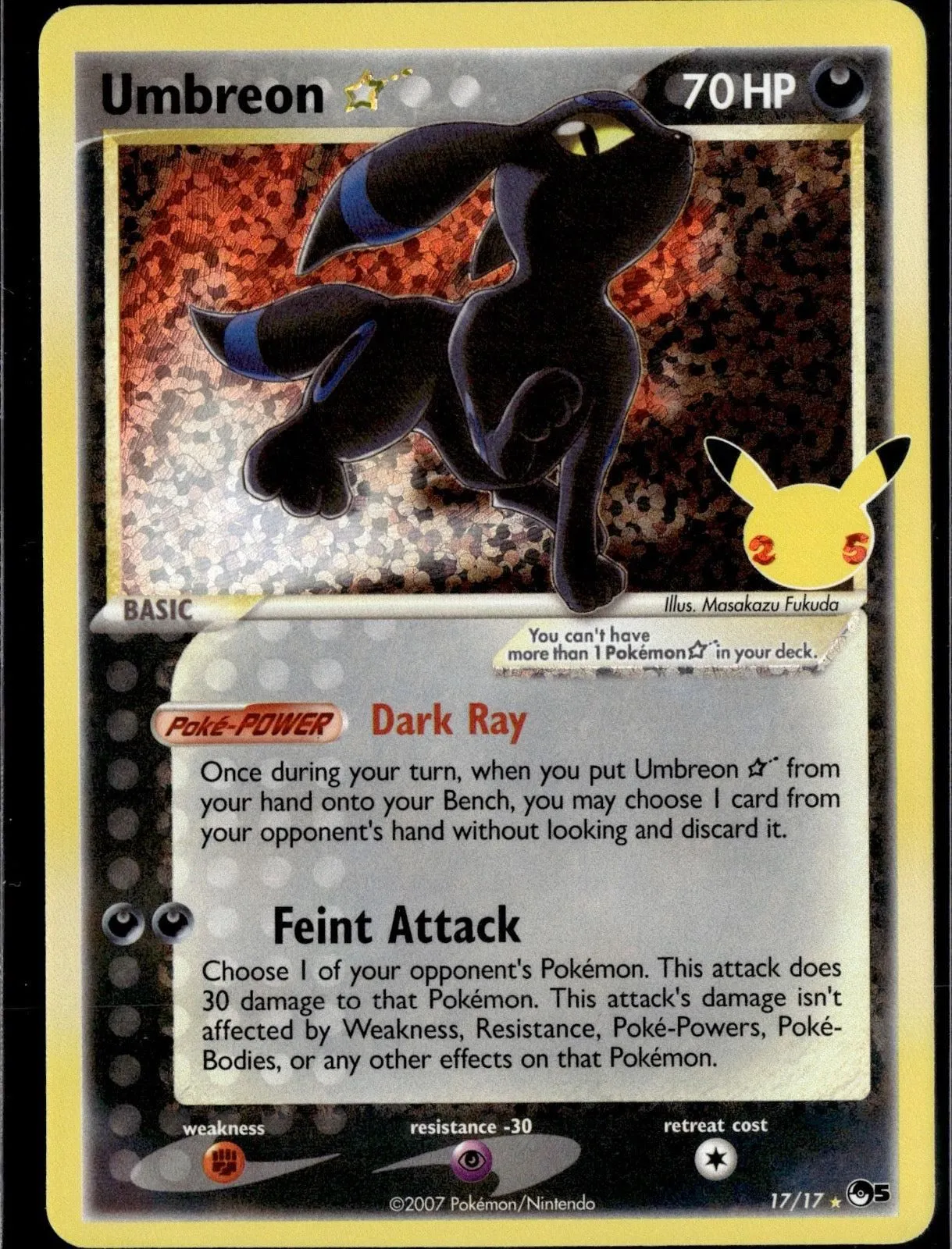 CELEBRATIONS: CLASSIC COLLECTION UMBREON STAR 17/17 HOLO POKEMON NM