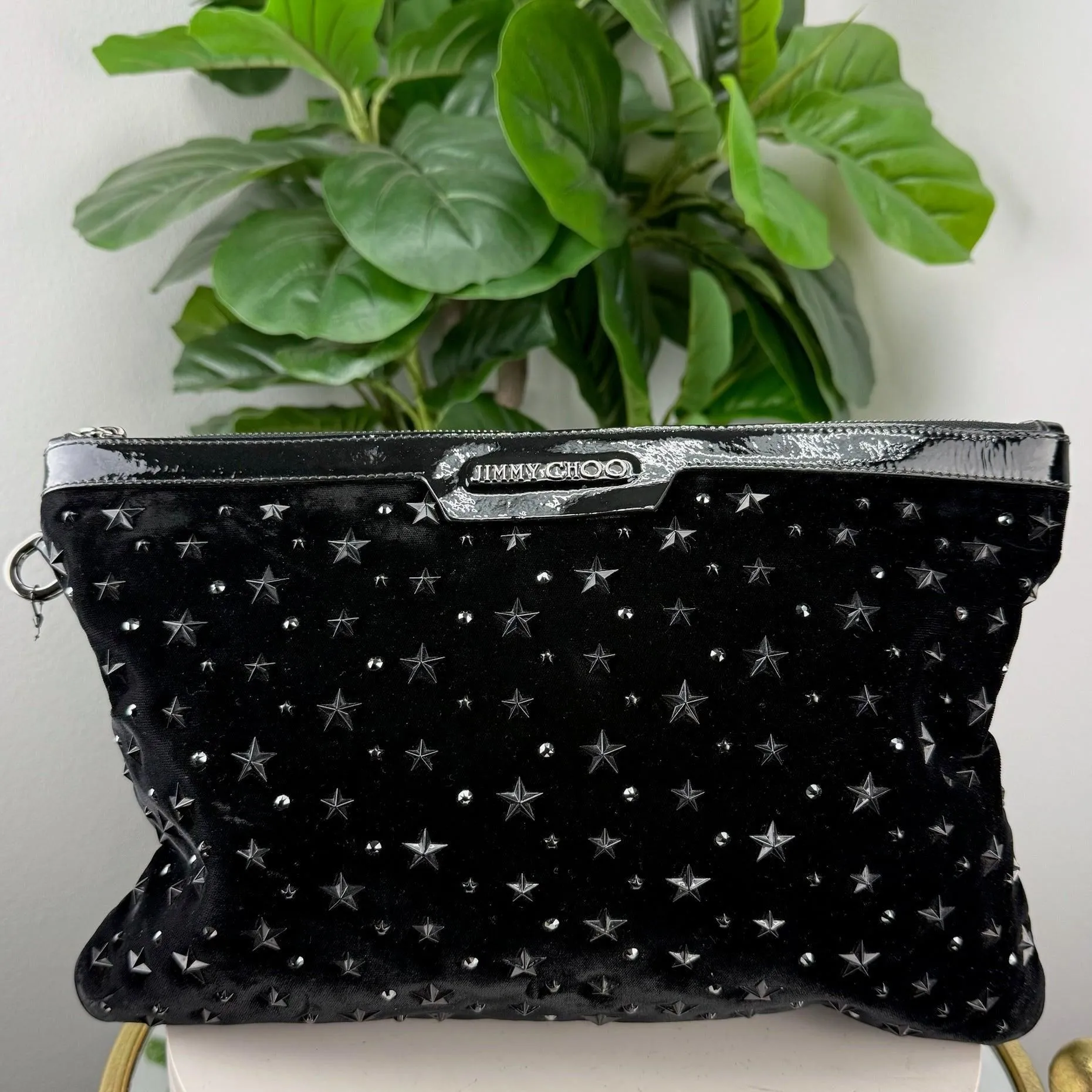 Authentic Jimmy Choo Silver-tone Stud Clutch Bag -