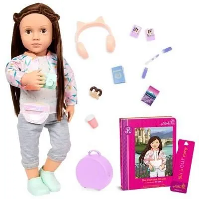 Brand New - Our Generation Reese 18" Posable Travel Doll & Storybook