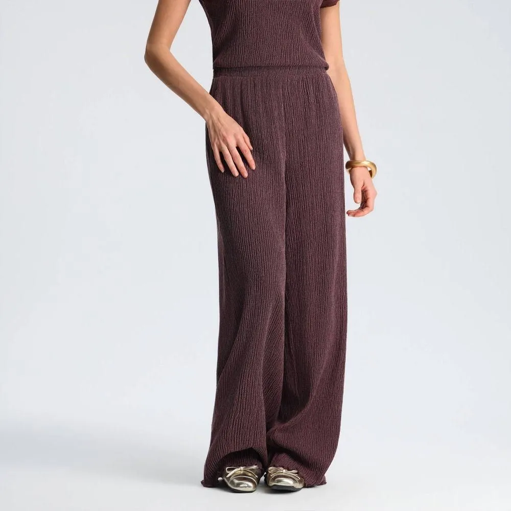 New without Tags - Size: S - Women's High-Rise Textured Wide Leg Trousers - A New Day Plum Purple