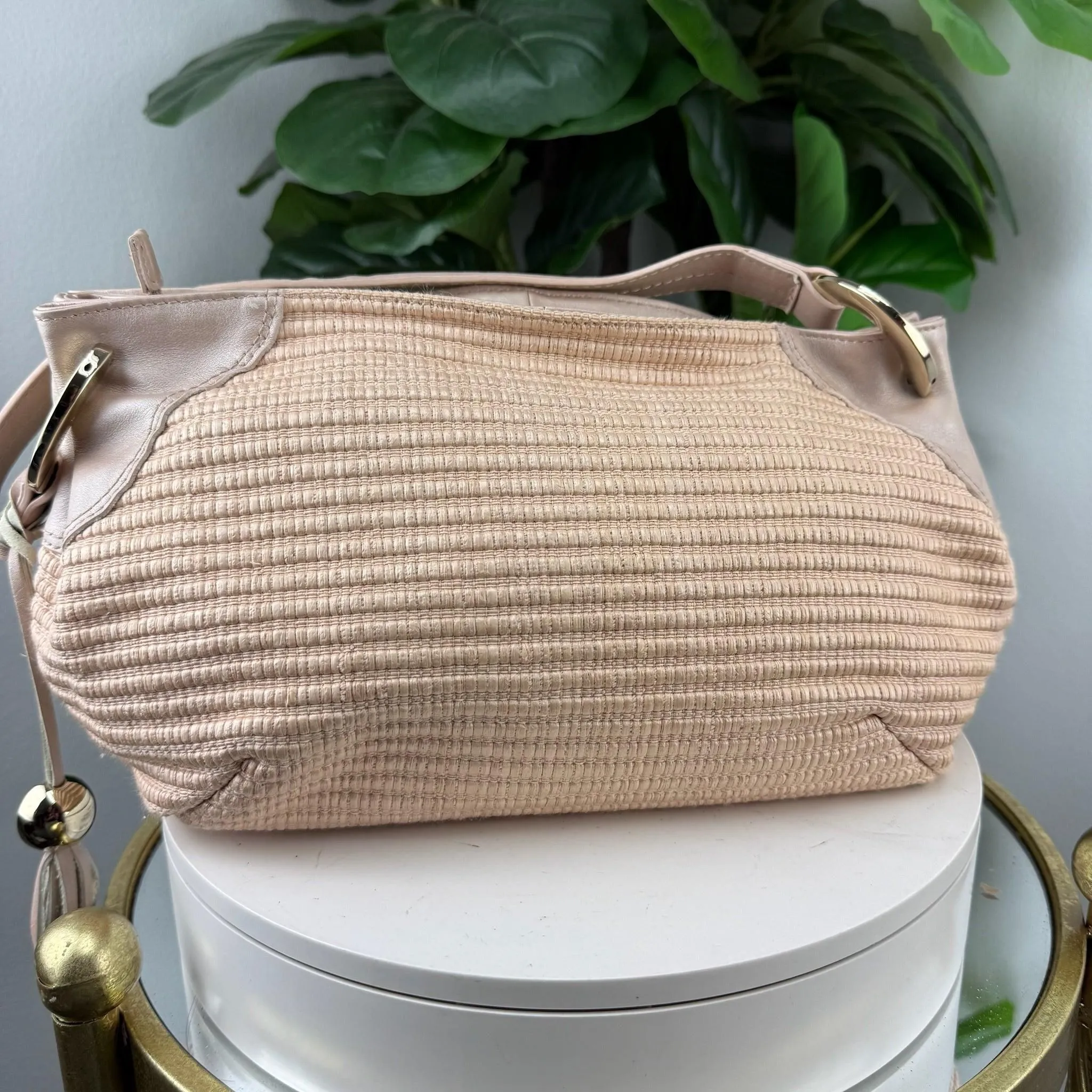 Authentic Furla Woven Raffia & Leather Drawstring Shoulder Bag - Certificate of Authenticity Included