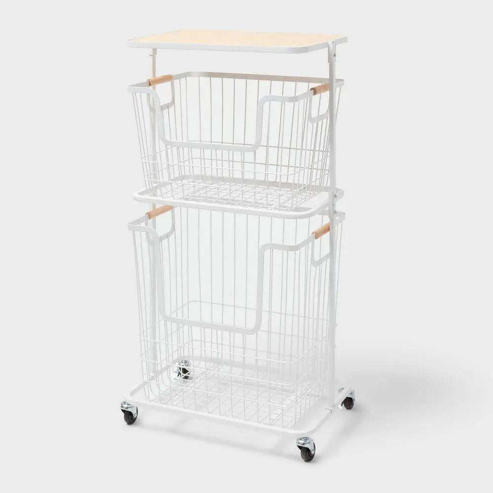 New without box - Wire Wood Basket Cart - White - Brightroom
