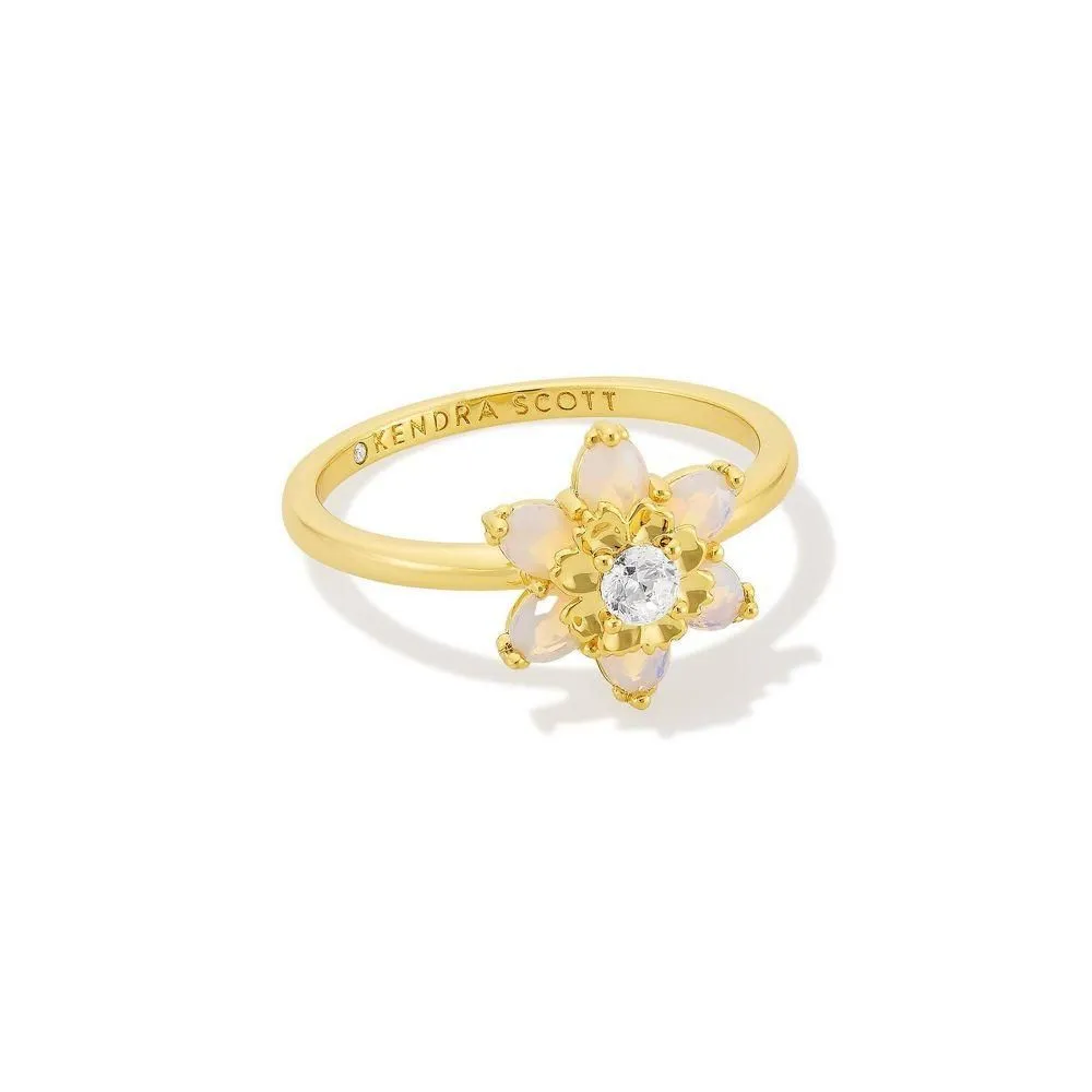 New - Kendra Scott Alyssa Band Ring - Gold/White Opalite Crystal Size 8