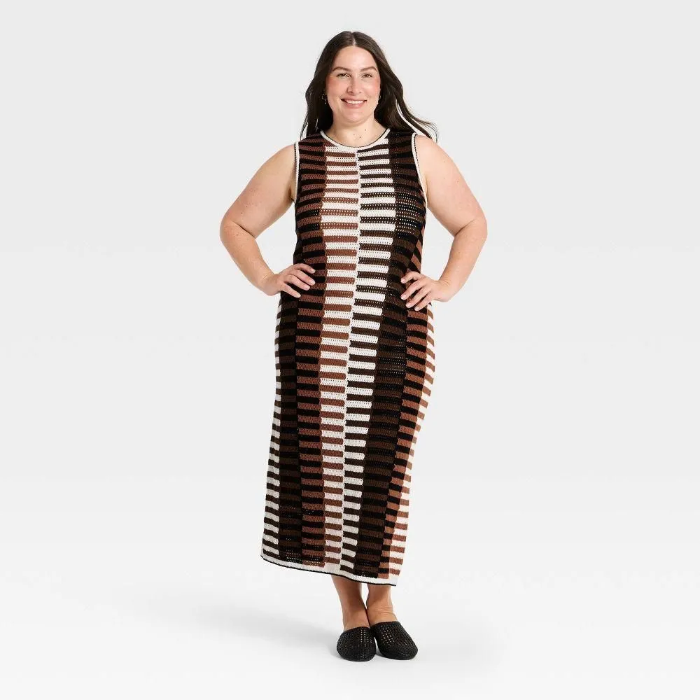 New without Tags - Women's Maxi Sweater Dress - Universal Thread Brown Striped XXL