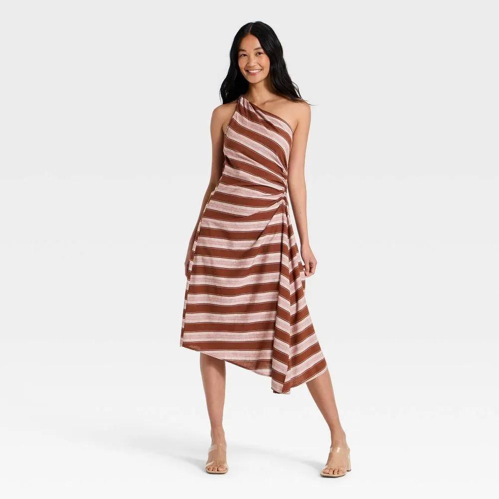New without Tags - Women's Ruched Side Pleated Midi Dress - A New Day Brown 12