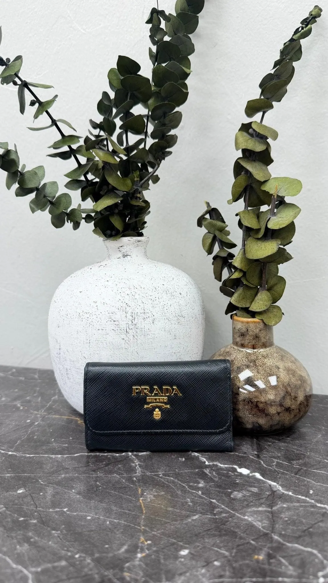 Prada Black Saffiano Leather 6 Key Holder