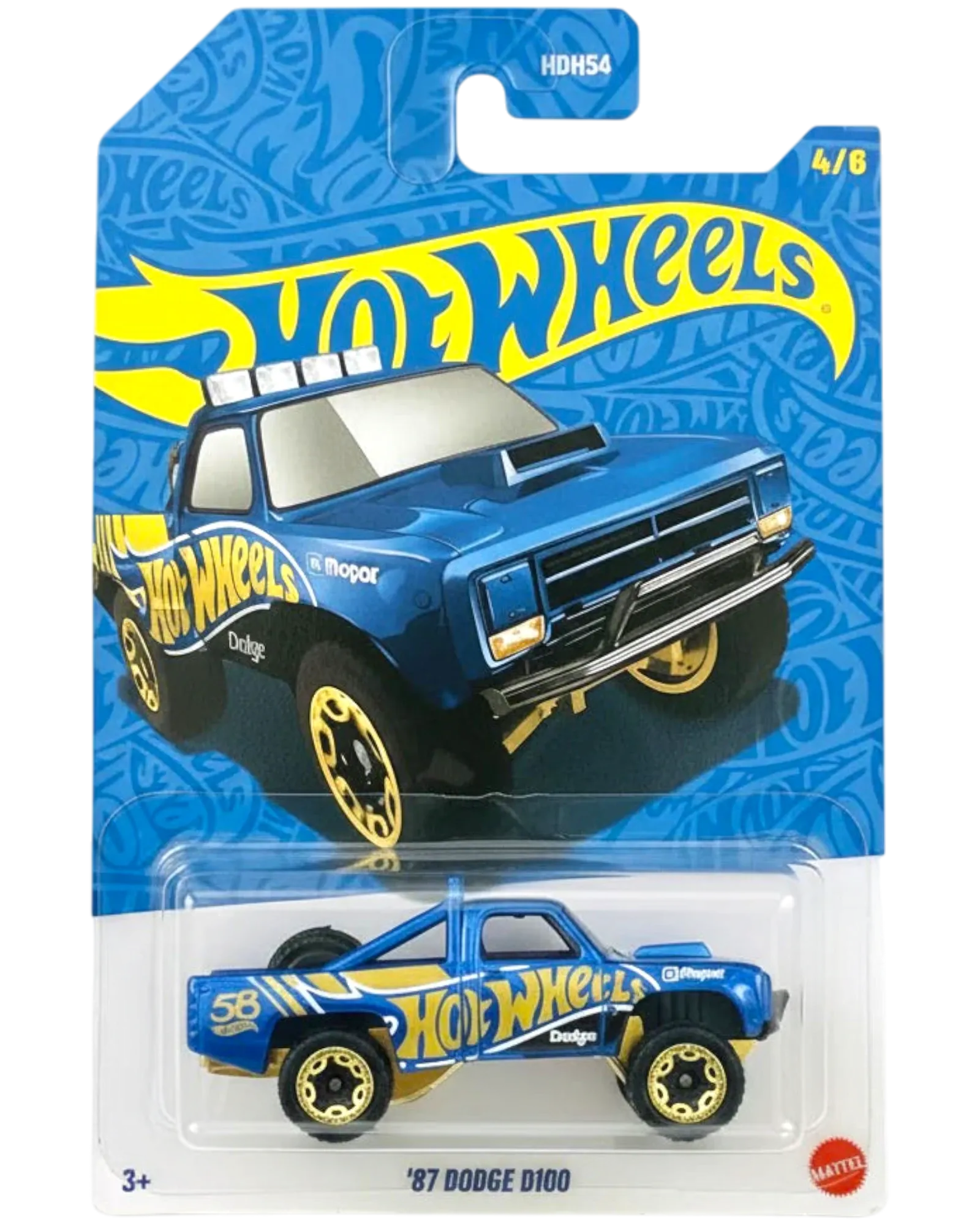 Hot Wheels 1987 Dodge D100 58th Anniversary Blue Gold Limited Edition 1 64 Scale