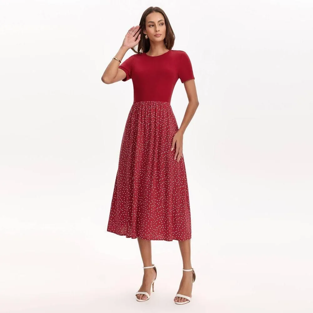 New without Tags - Size: M - Women's Short Sleeve Contrast Midi Dress - A New Day Red Polka