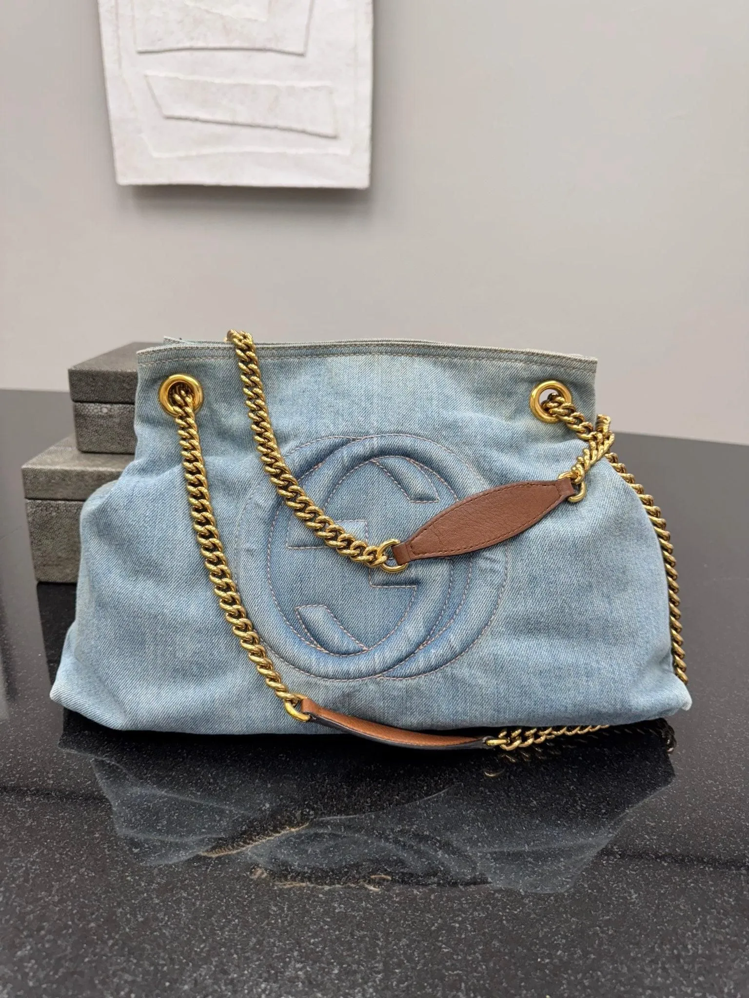 Gucci Blue Denim Medium Soho Tote Bag