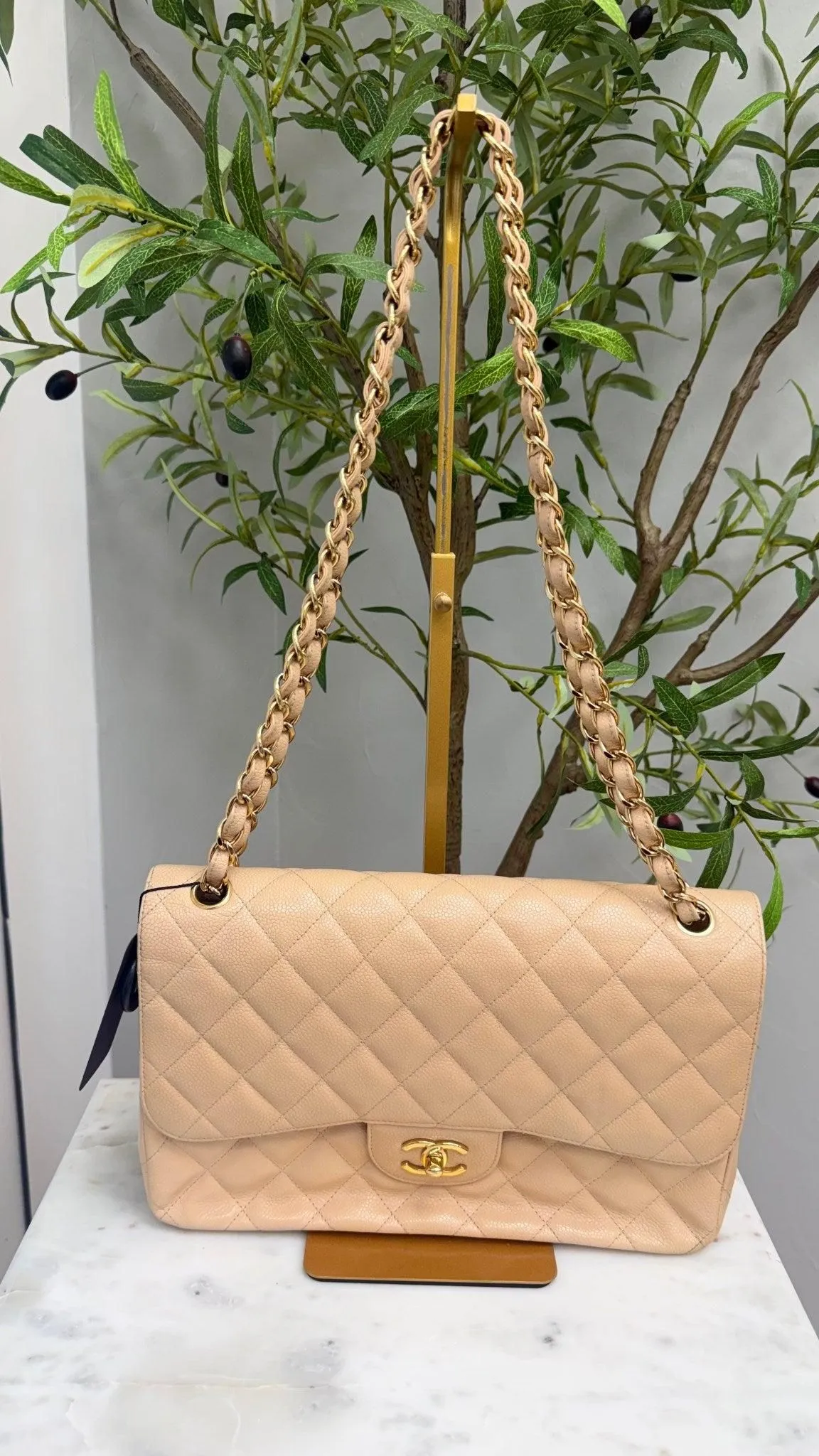 Chanel Beige Caviar Leather Large Double Flap Bag