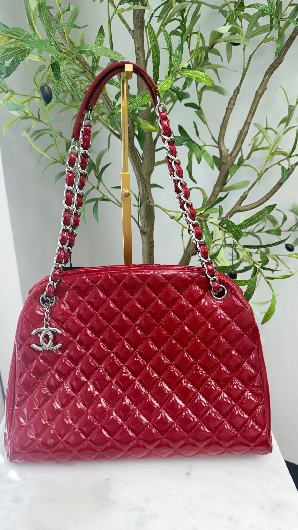 Chanel Red Patent Leather Mademoiselle Bowling Bag