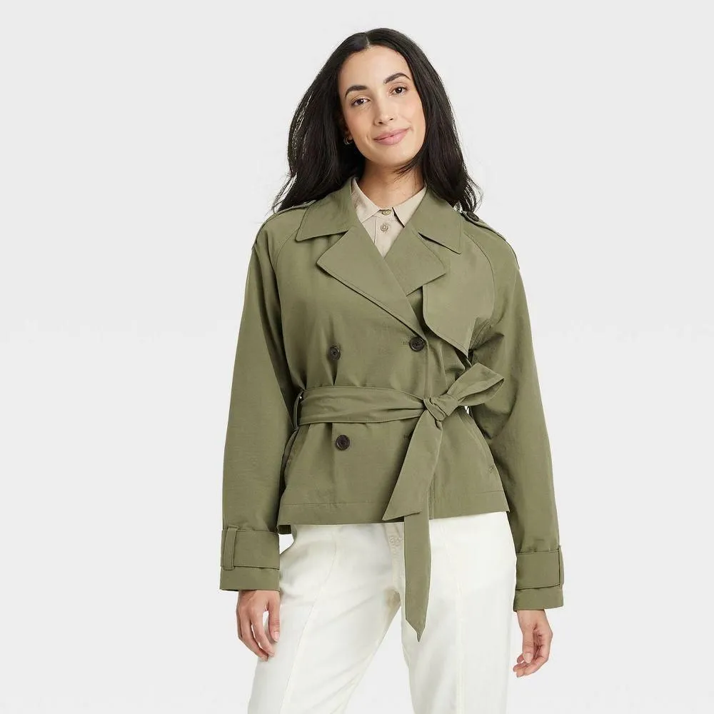 New without Tags - Size: L - Women's Short Trench Coat - A New Day Olive L: Recycled Polyester