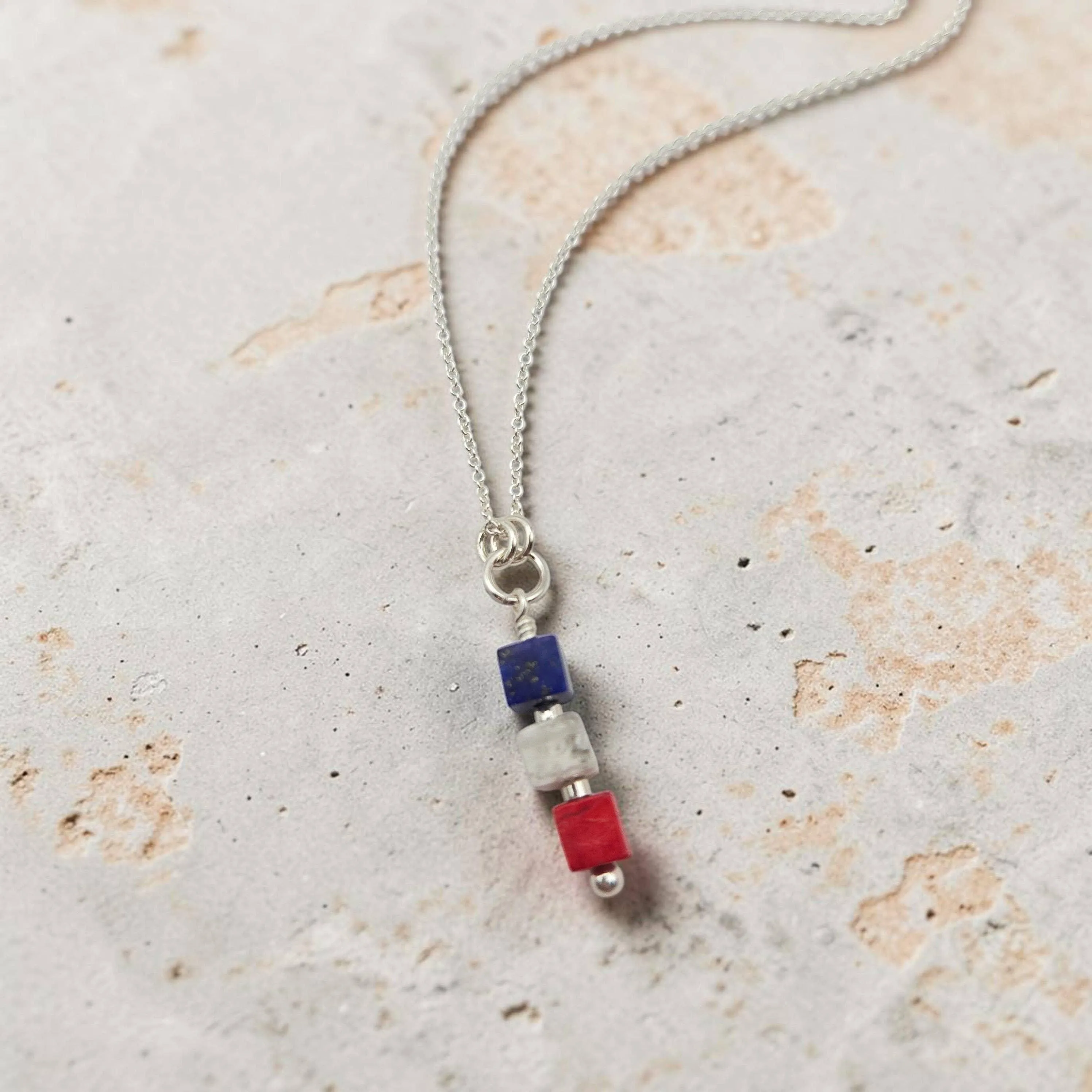 Patriot Necklace | Red White & Blue Gemstones | Sterling Silver
