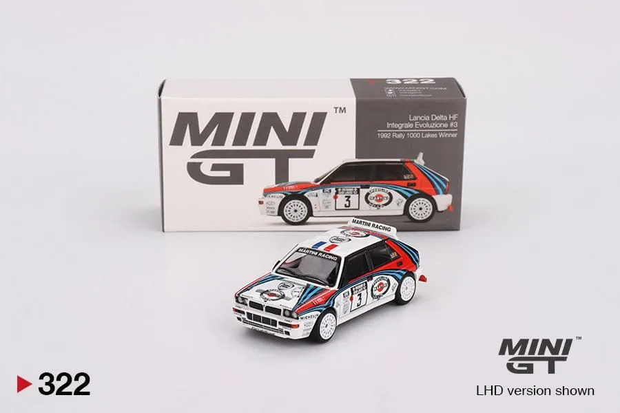 Mini GT 322 Lancia Delta HF Integrale Evoluzione 1992 Rally 1000 Lakes Winner #3 Diecast Model Car