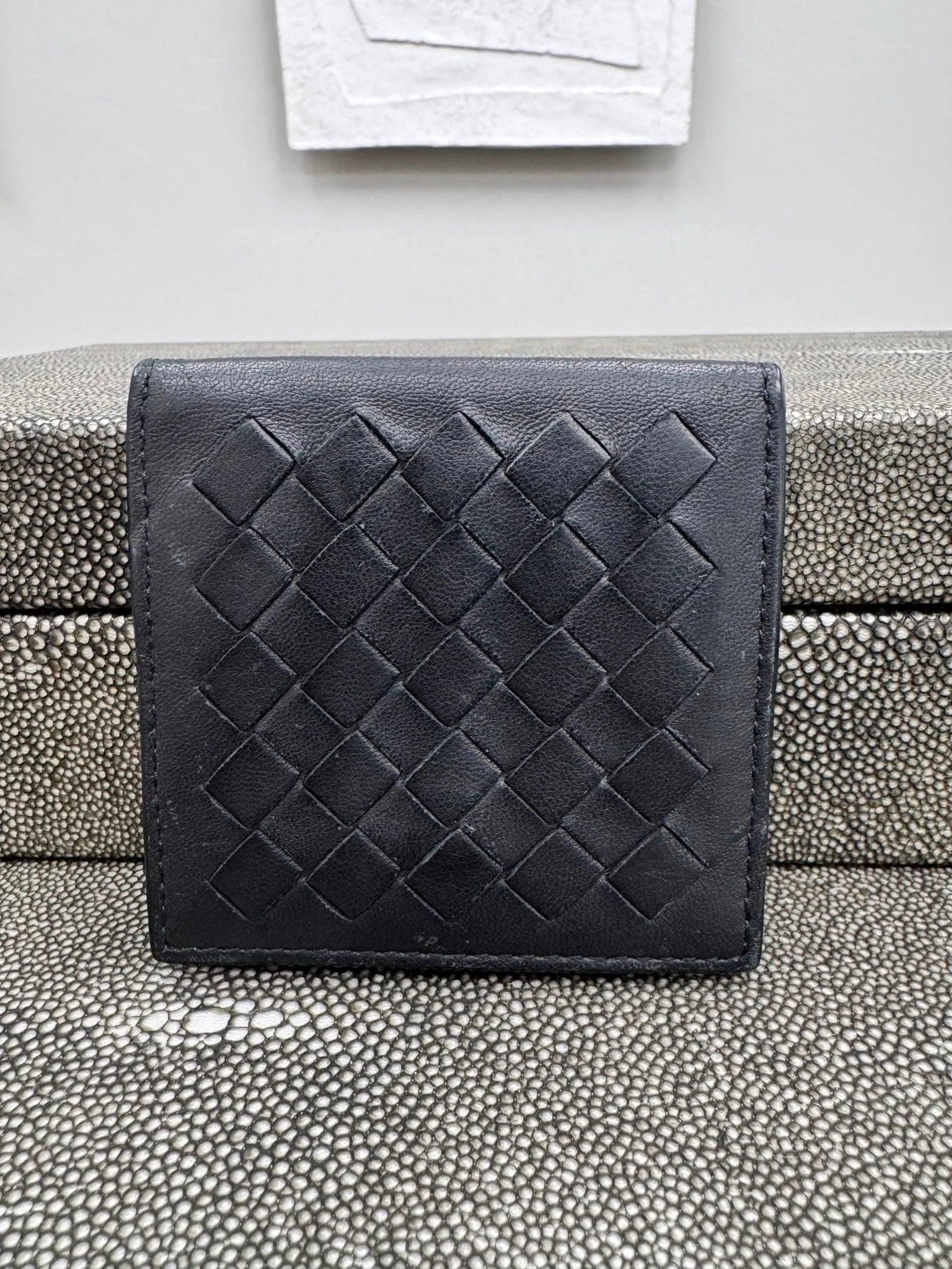Bottega Veneta Black Intrecciato Leather Compact Coin Wallet
