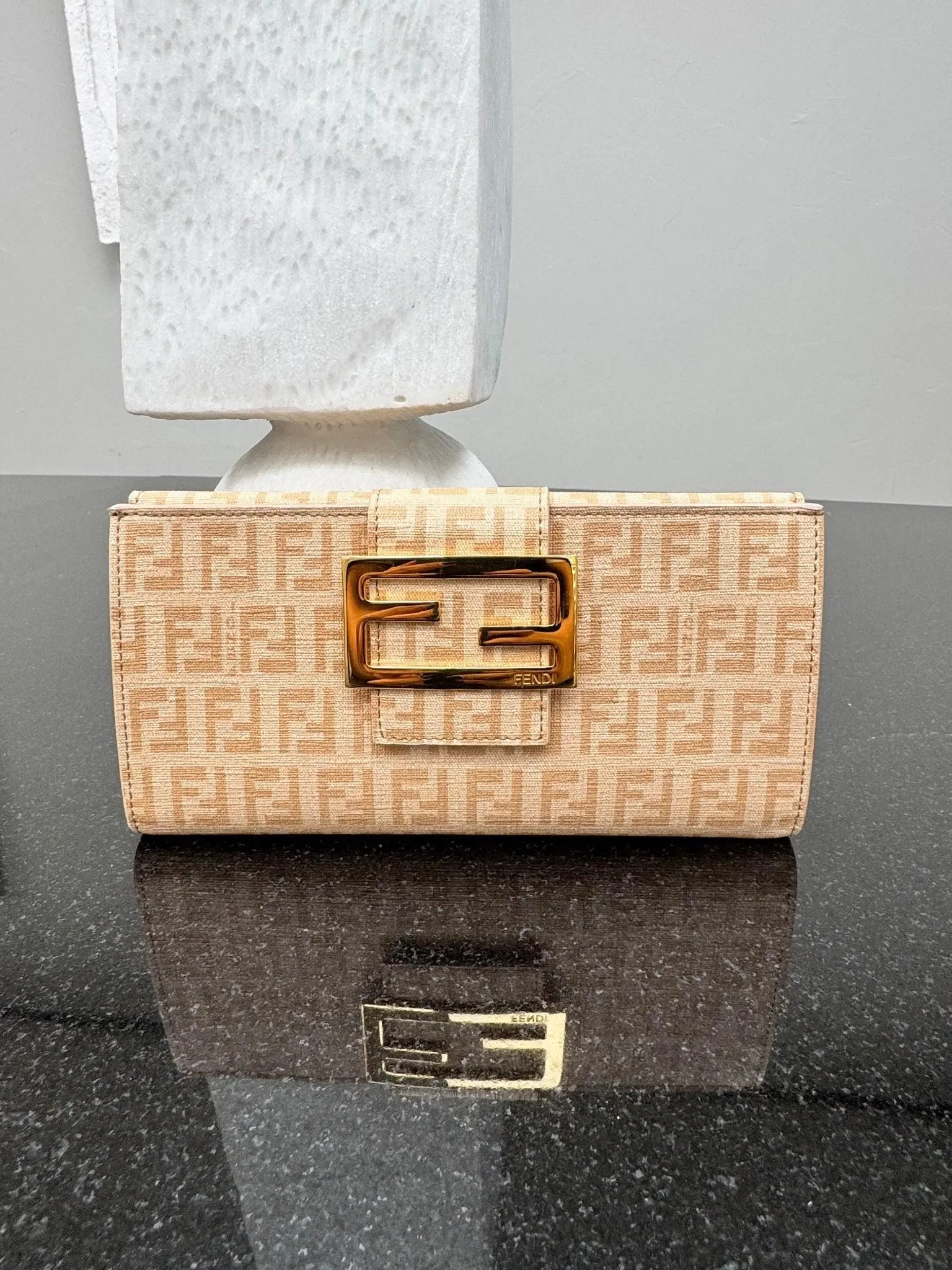 Fendi Peach Zucchino Coated Canvas Long Wallet