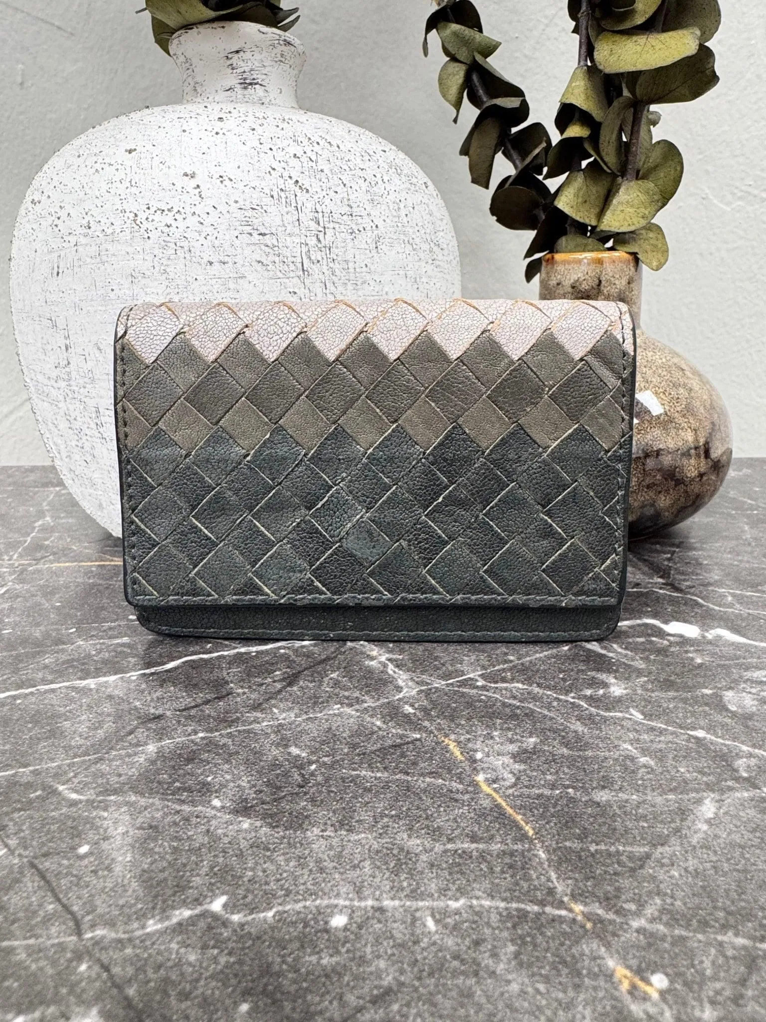 Bottega Veneta Tricolor Intrecciato Leather Card Case