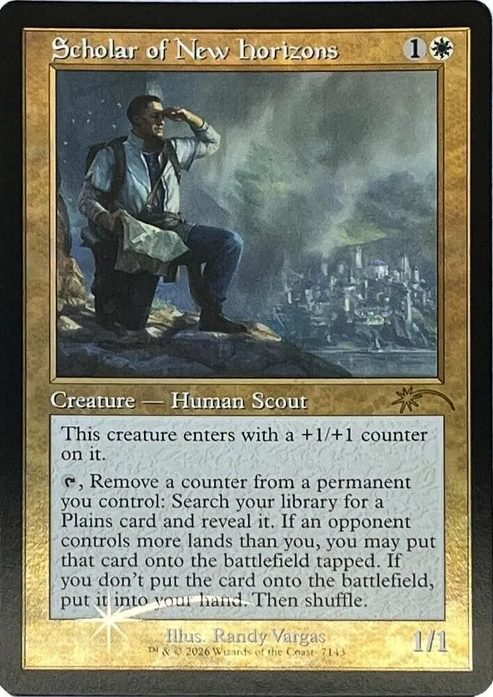 SLD, Scholar of New Horizons, (Retro Frame), 7143, R, Near Mint, (Foil), EN