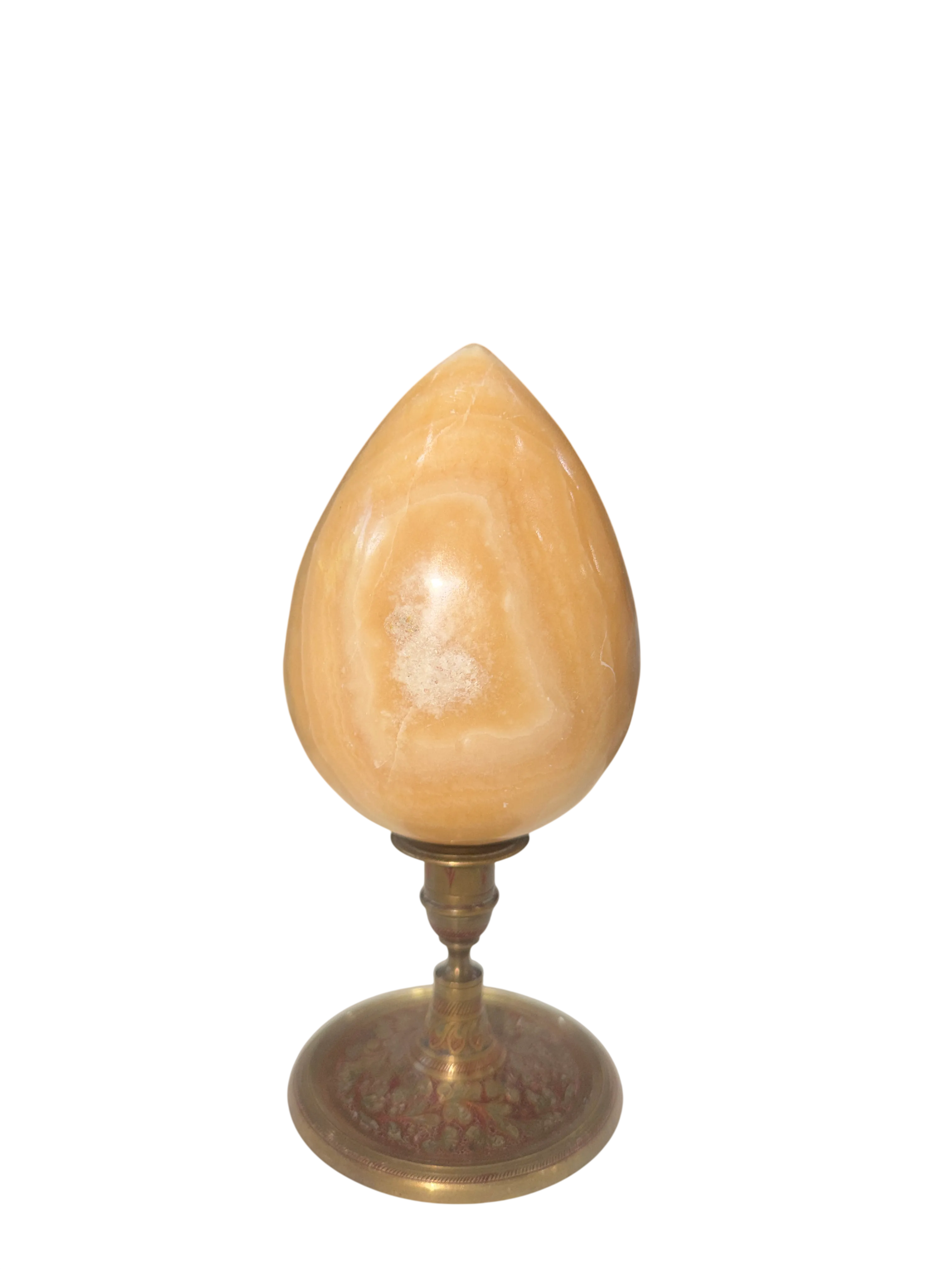 Orange Calcite Egg Polished — Large Specimen on Brass Stand | Display Crystal Collector Piece Cabinet Size