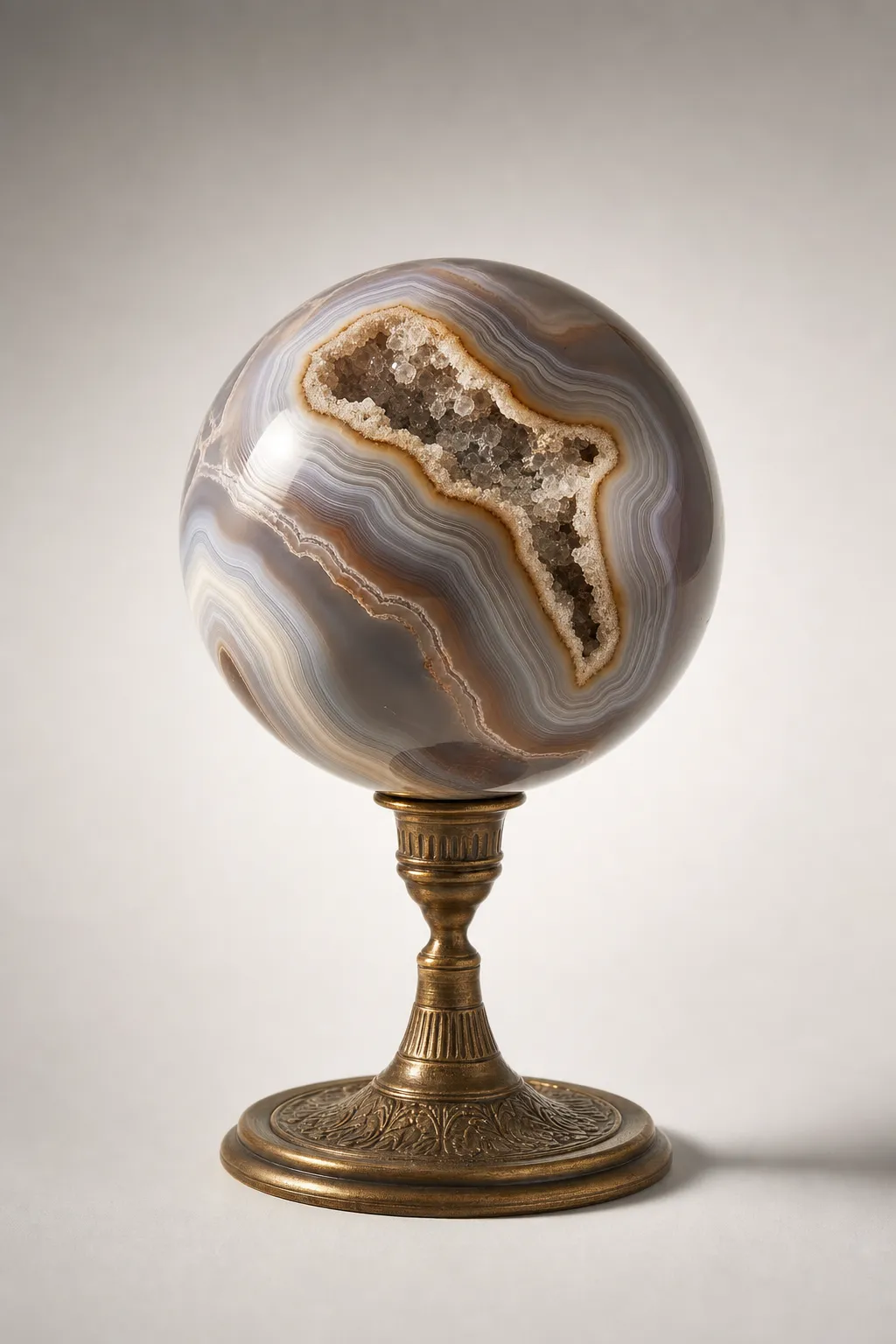 Botswana Agate Polished Sphere with Natural Druzy Matrix — 100mm, 2 lb (Stand Not Included)