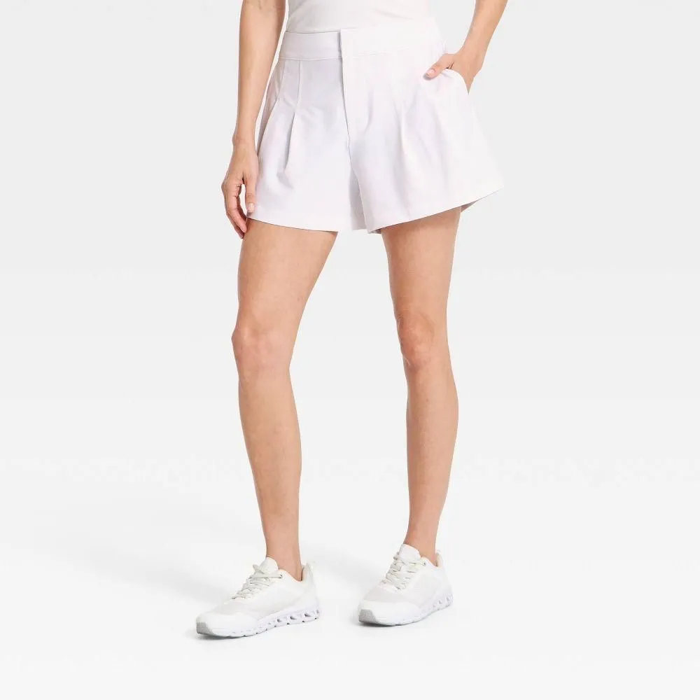 New without Tags - Women's Woven High-Rise Pleated Golf Shorts - All In Motion White M