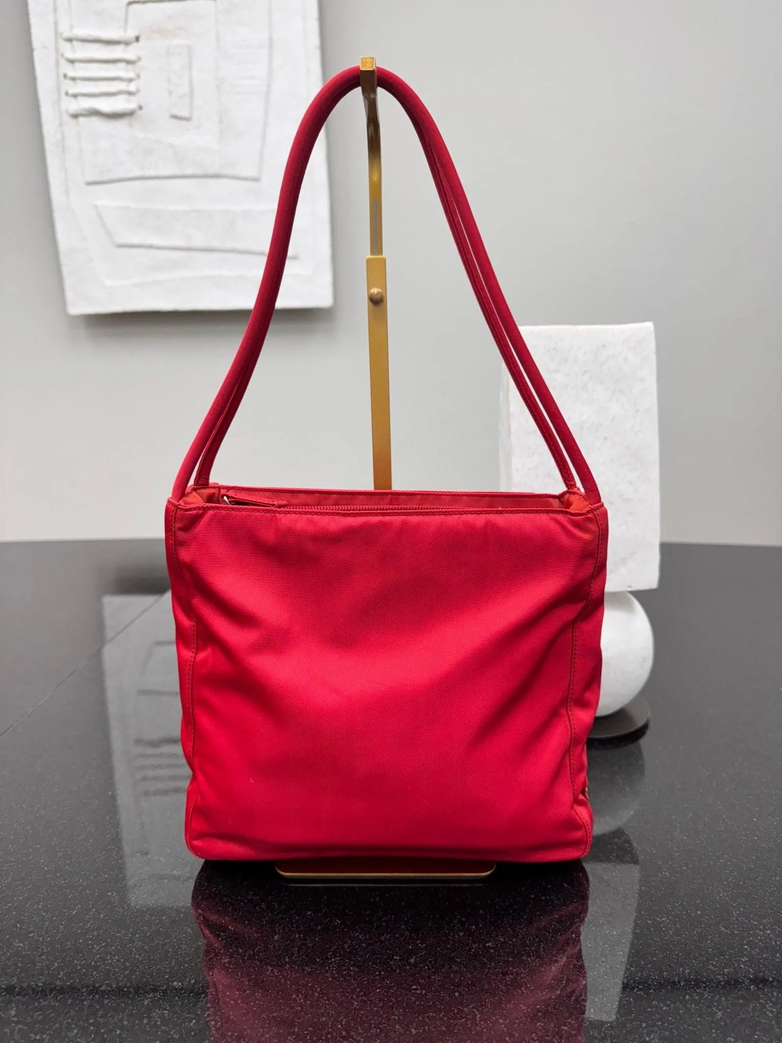 Prada Red Nylon Small Tote Bag
