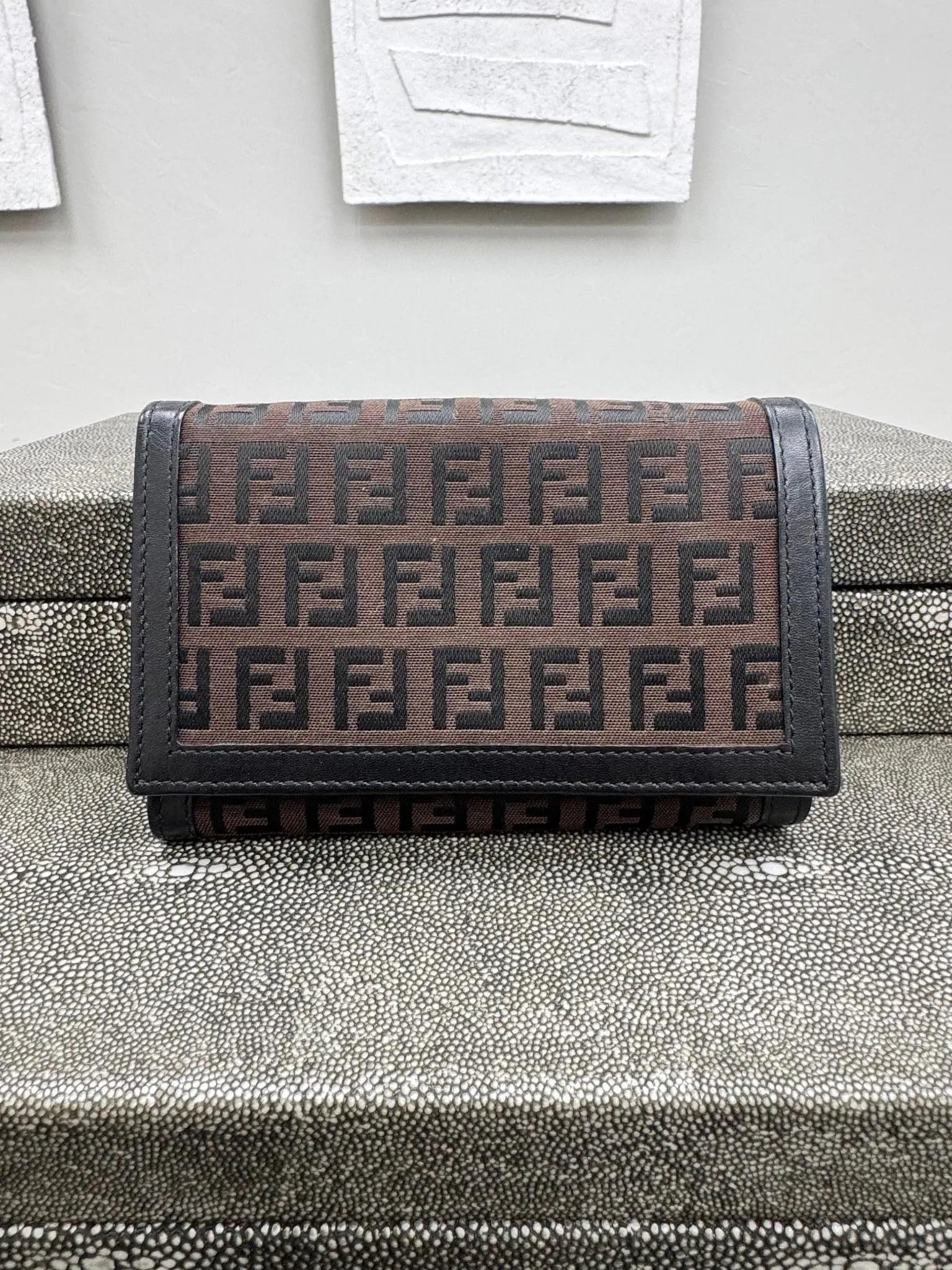 Fendi Brown And Black Zucca Canvas Compact Wallet
