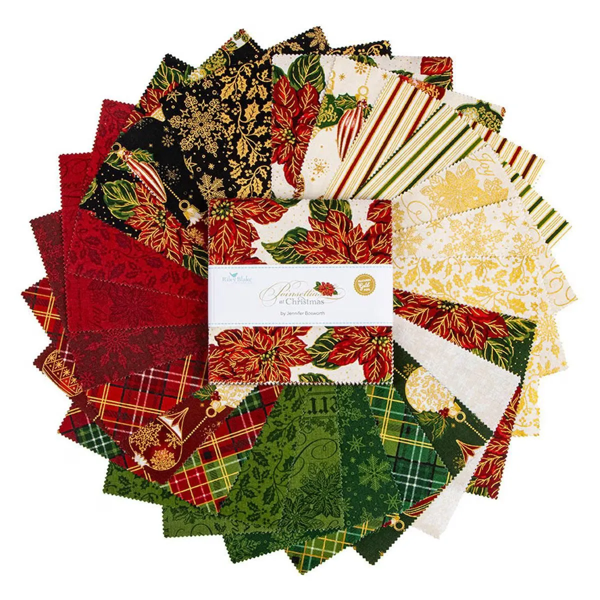 Poinsettias at Christmas 5" Stacker Charm Pack 5­-17630­-42 Jennifer Bosworth Riley Blake