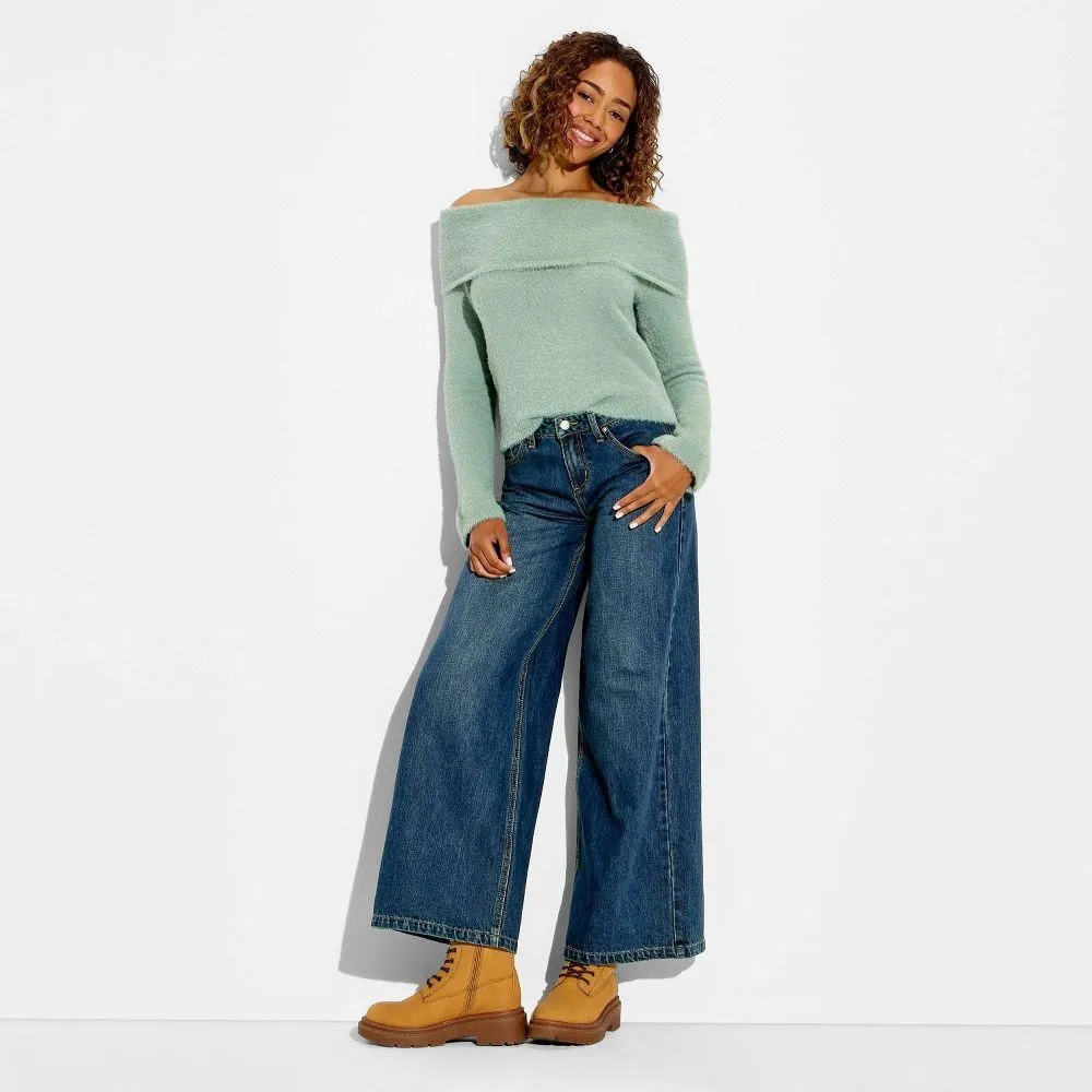 New without Tags - Size: 6 - Women's Mid-Rise Ultra Wide Leg Baggy Jeans - Wild Fable Dark Wash