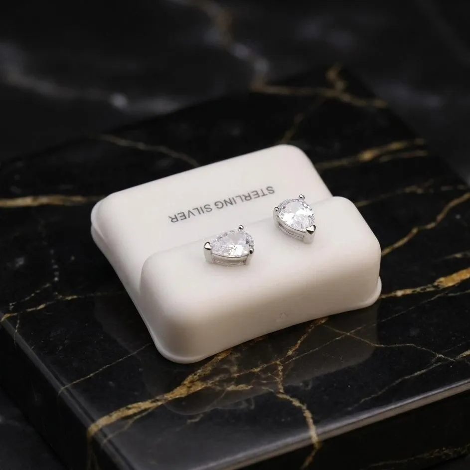Pear Cz Earrings Clear 925 Sterling Silver 6x9mm Push Back