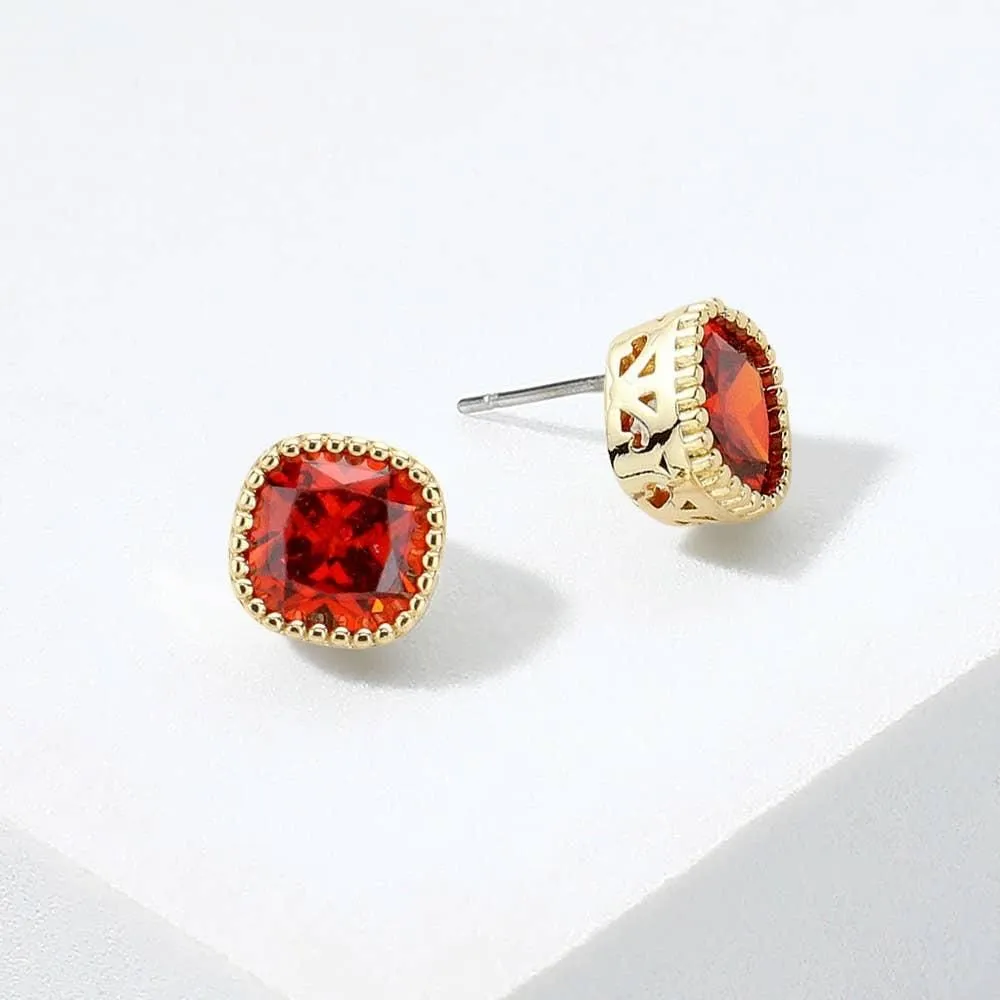 J36. 14K Gold Plated Square CZ Stone Stud Earrings