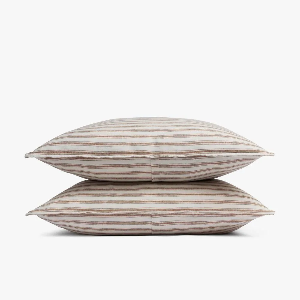 New without box - Standard Relaxed Linen Stripe Sham Set Pecan & Parchment - Parachute