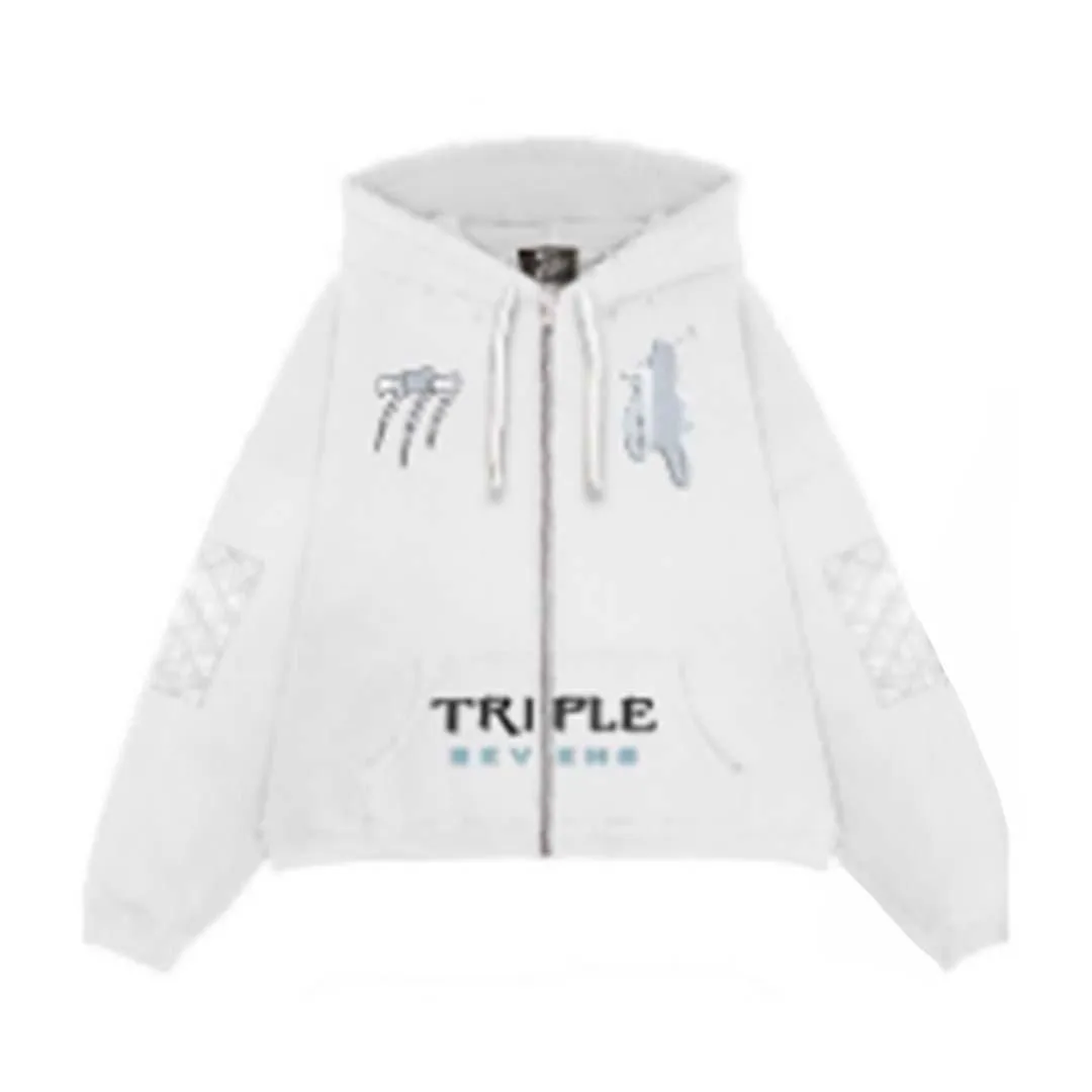 Triple Sevens Moto White Zip Up Hoodie