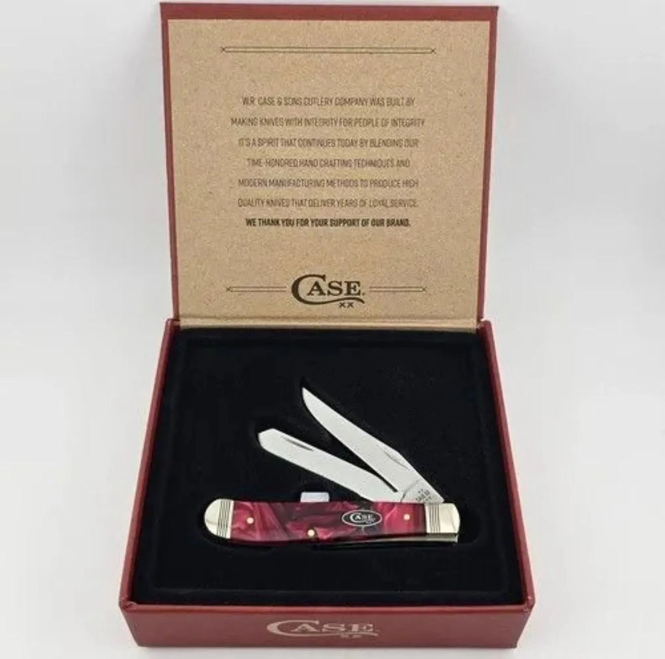 Case 10848 XX Knives Cinnamon Swirl Kirinite Mini Trapper Folding Knife With Gift Box CA10848