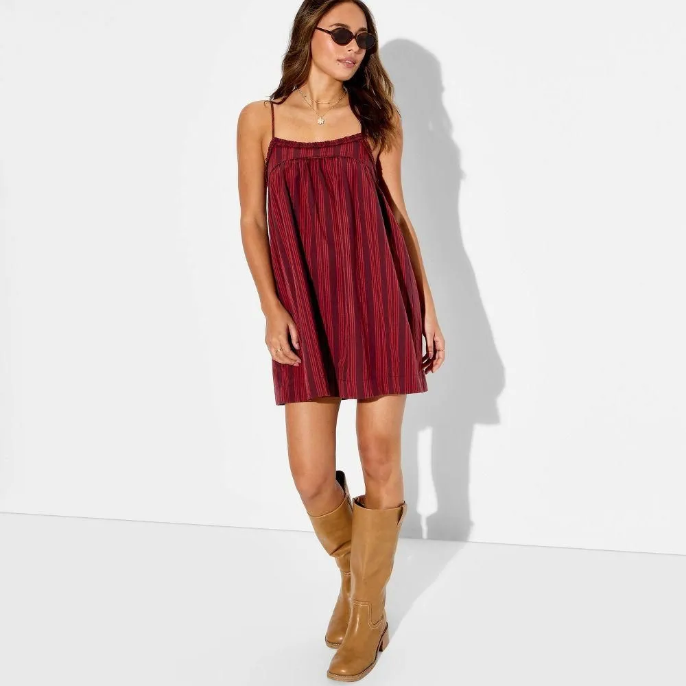 New without Tags - Size: XXS - Women's Mini Trapeze Ruffle Edge A-Line Dress - Wild Fable Dark Red