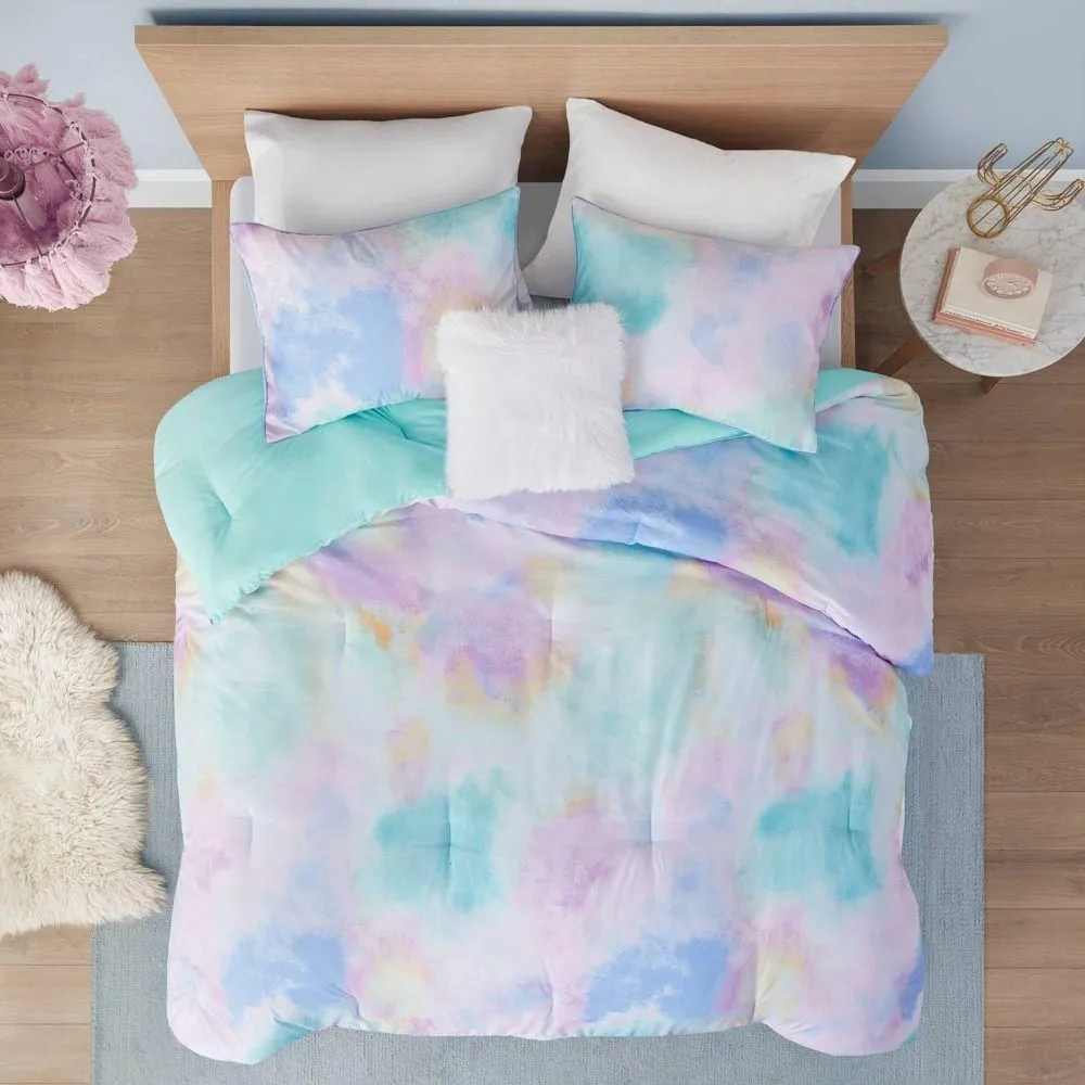New without box - Full/Queen Lisa Watercolor Tie Dye Printed Comforter Set - Aqua