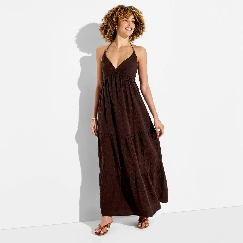New without Tags - Women's Gauze Halter Maxi Dress - Wild Fable Dark Brown S