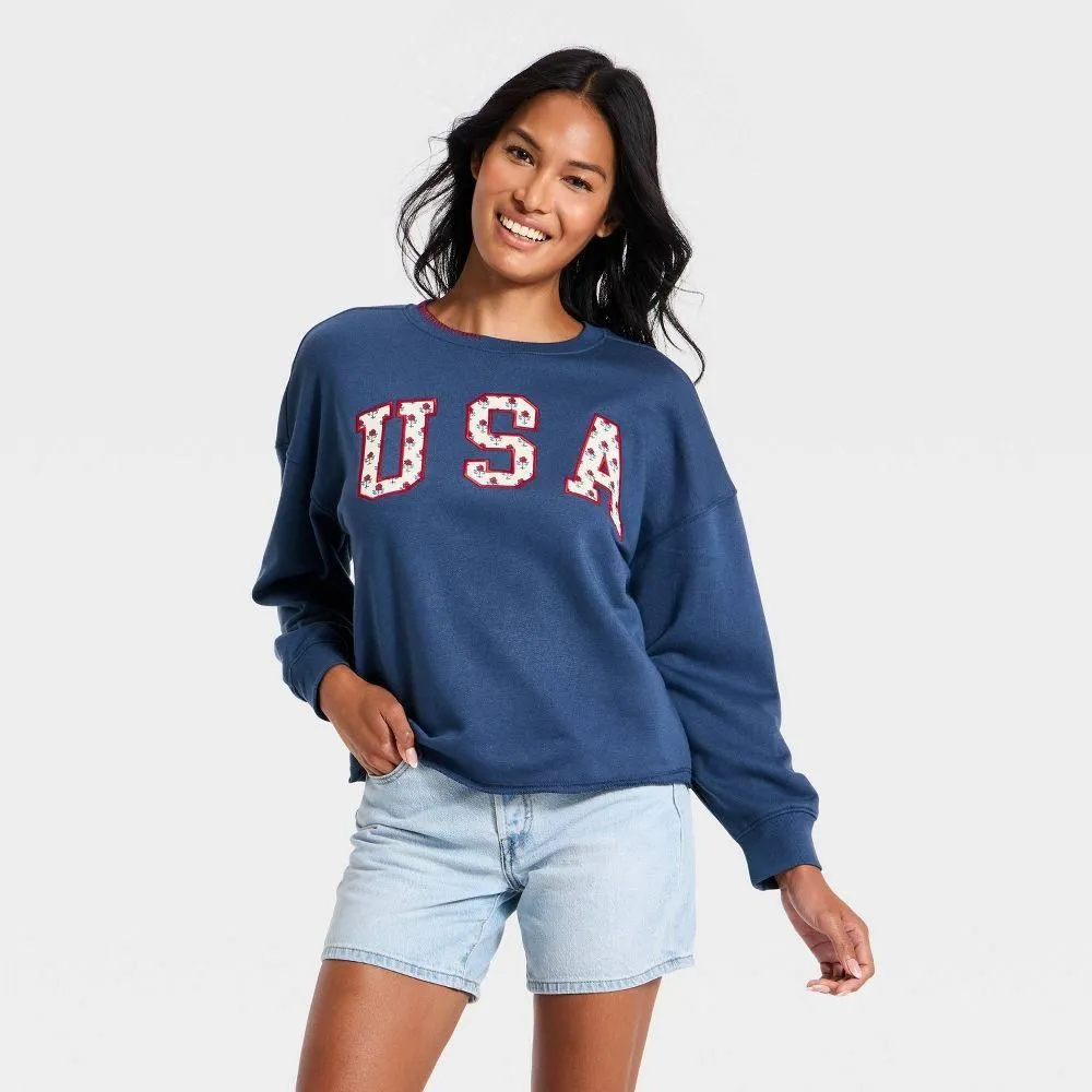 New without Tags - Women's Americana Pullover Sweatshirt - Universal Thread Navy Blue Letters XS