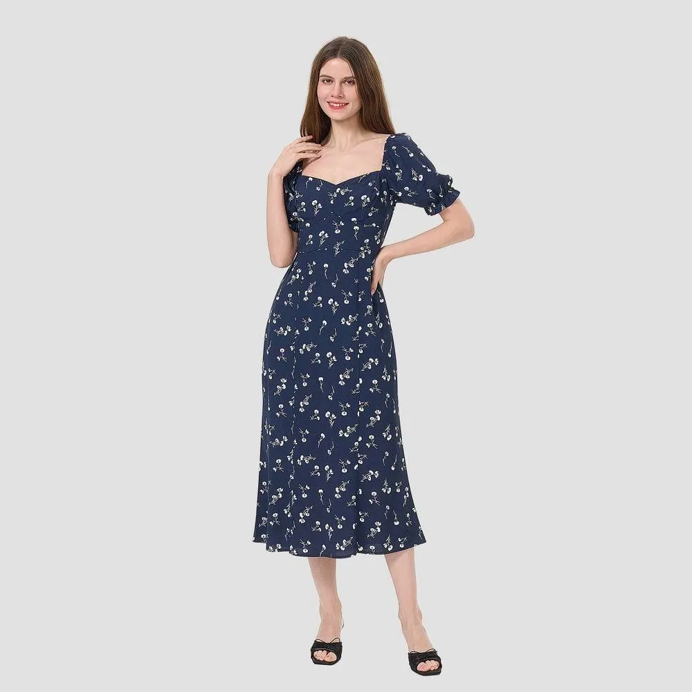 New without Tags - Size: XS - Women's Puff Short Sleeve Midi Fit & Flare Dress - A New