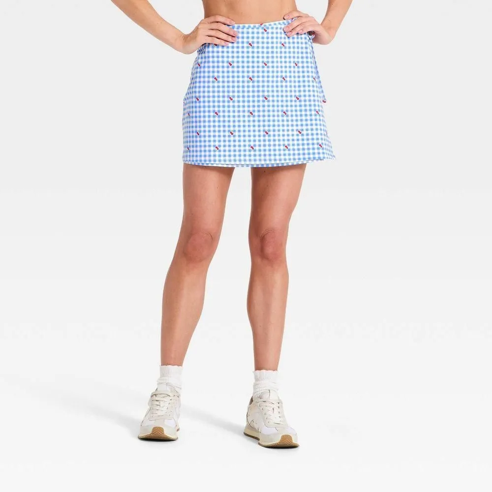 New without Tags - Women's Knit Wrap Skort - All In Motion Blue Gingham L