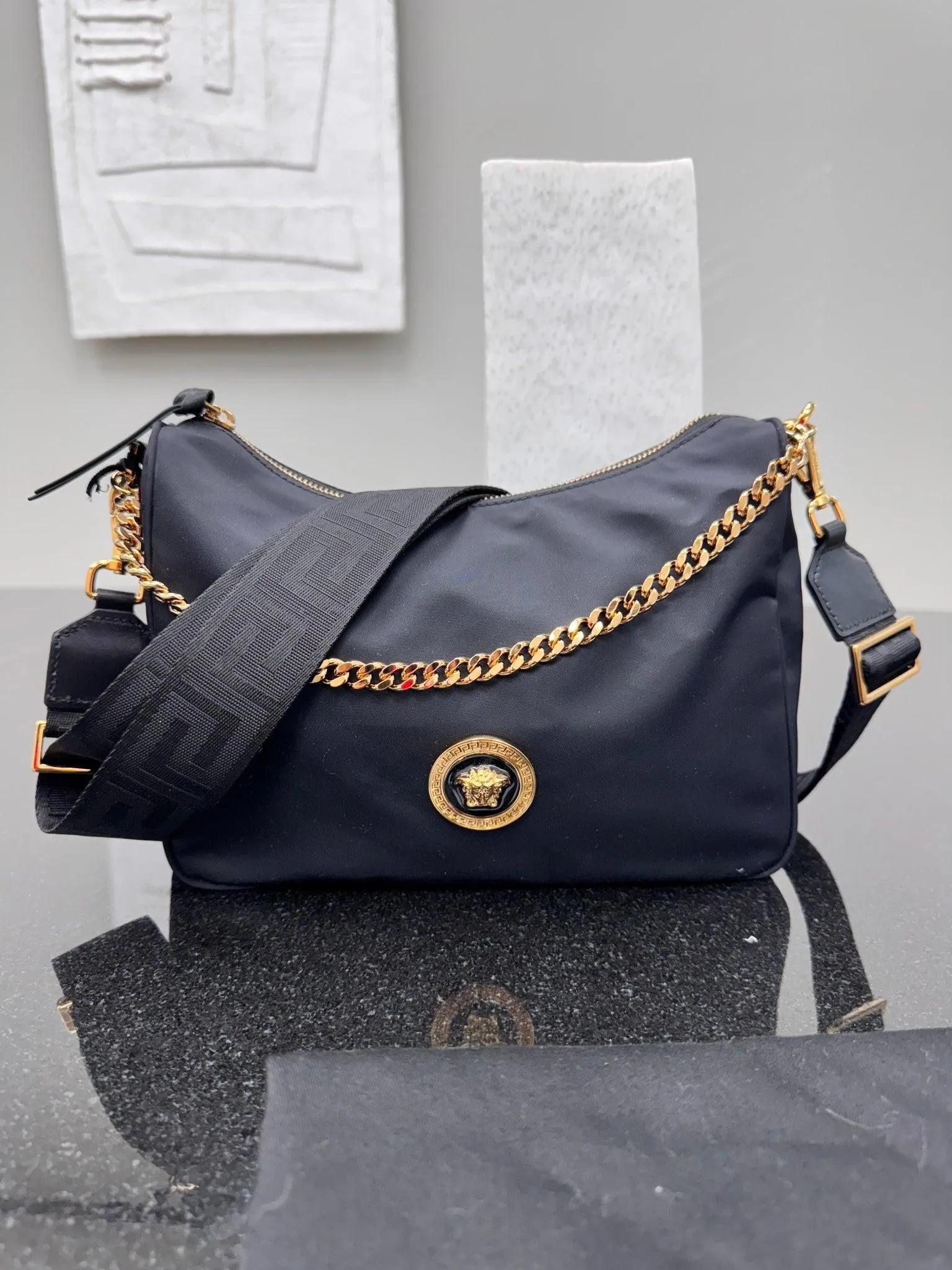 BRAND NEW - Versace Black Nylon Medium Crossbody Bag