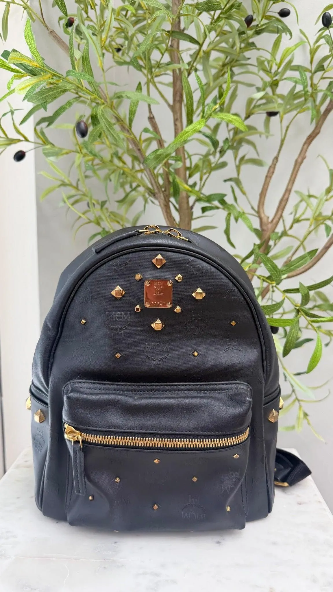 MCM Black Coated Canvas Small Backpack