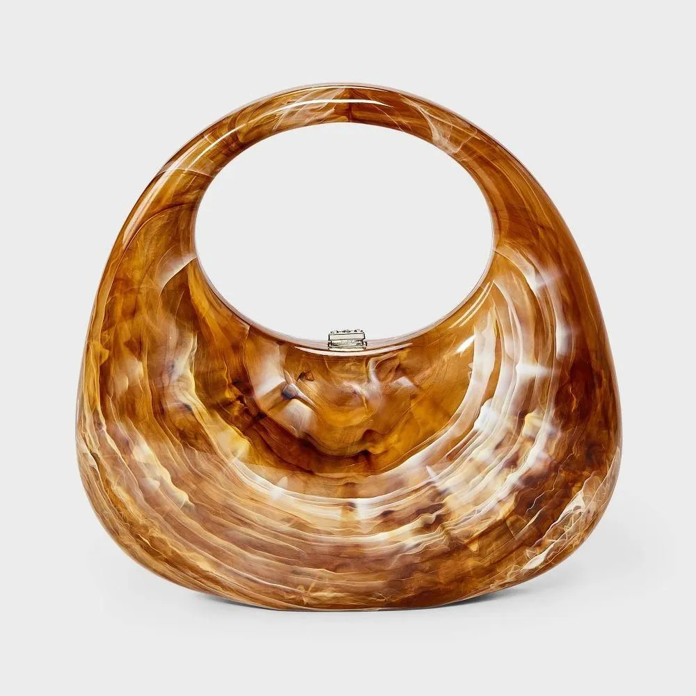 New Without Tags - Size: 9.05 Inches - Crescent Marble Minaudiere Clutch - A New Day Brown